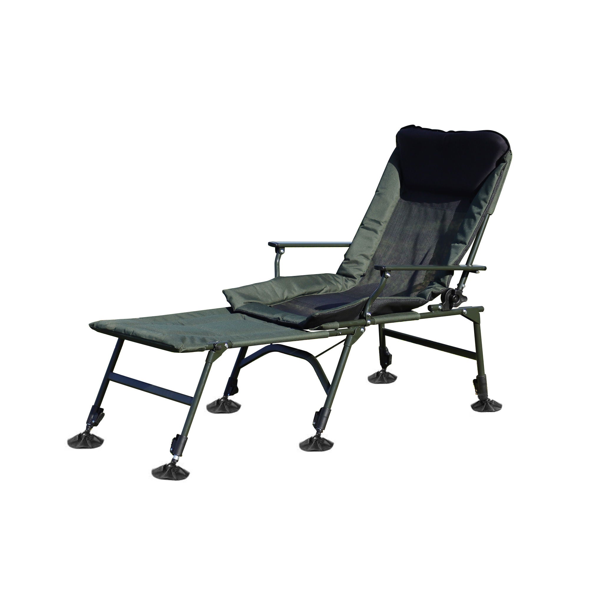 Camping Lounge Chair With Detachable Footrest, Portable Folding Reclining Camping Chair With Adjustable Backrest For Indoor And Outdoor Camping Beach Hiking Fishing - Green / Black - Best Buy Furniture