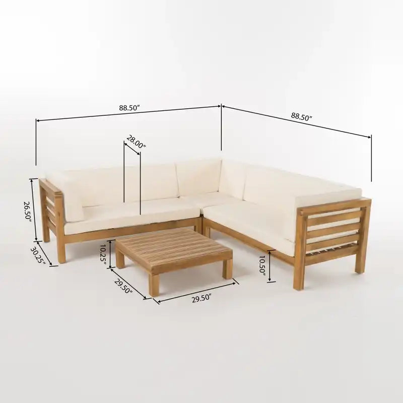 OANA OUTDOOR WOODEN SECTIONAL SET WITH CUSHIONS, BEIGE - Best Buy Furniture