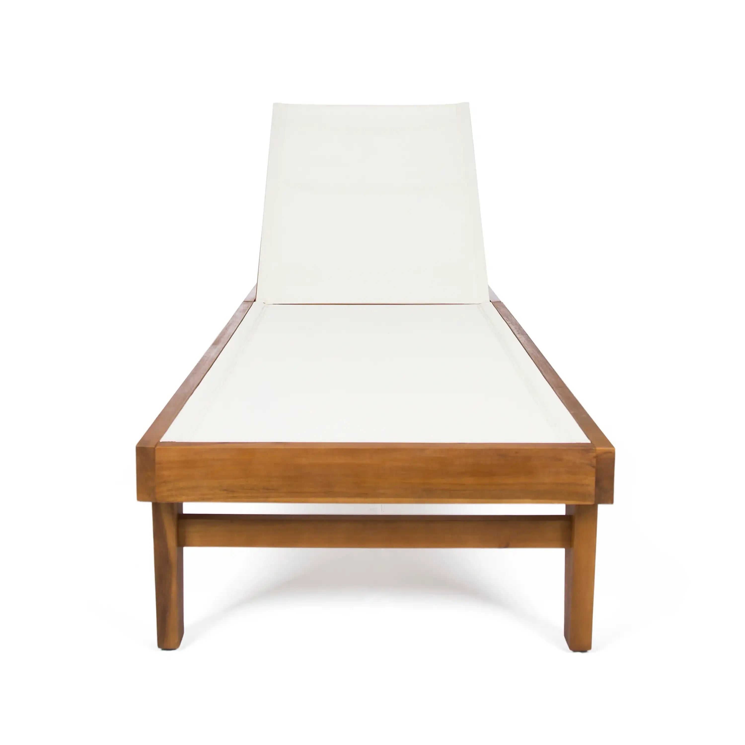 Outdoor Chaise Lounge with Acacia Wood Frame, White and Teak - Best Buy Furniture