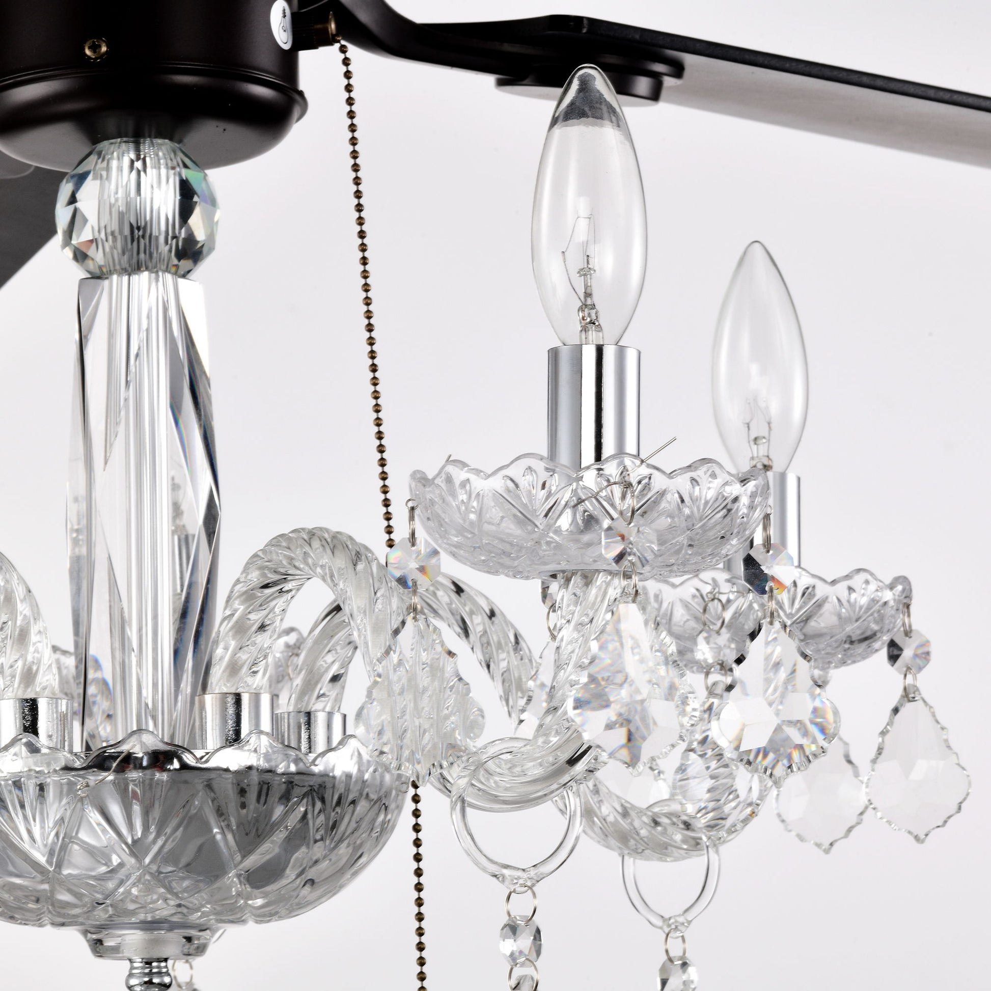 52" Crystal Shade Ceiling Fan Lamp, 3 Speed, 4 Timing, 5 Reversible Blades Crystal Ceiling Fan, 5 Pieces X E12 (No Include Bulb), Hand Pull Chain - Matte Black - Best Buy Furniture