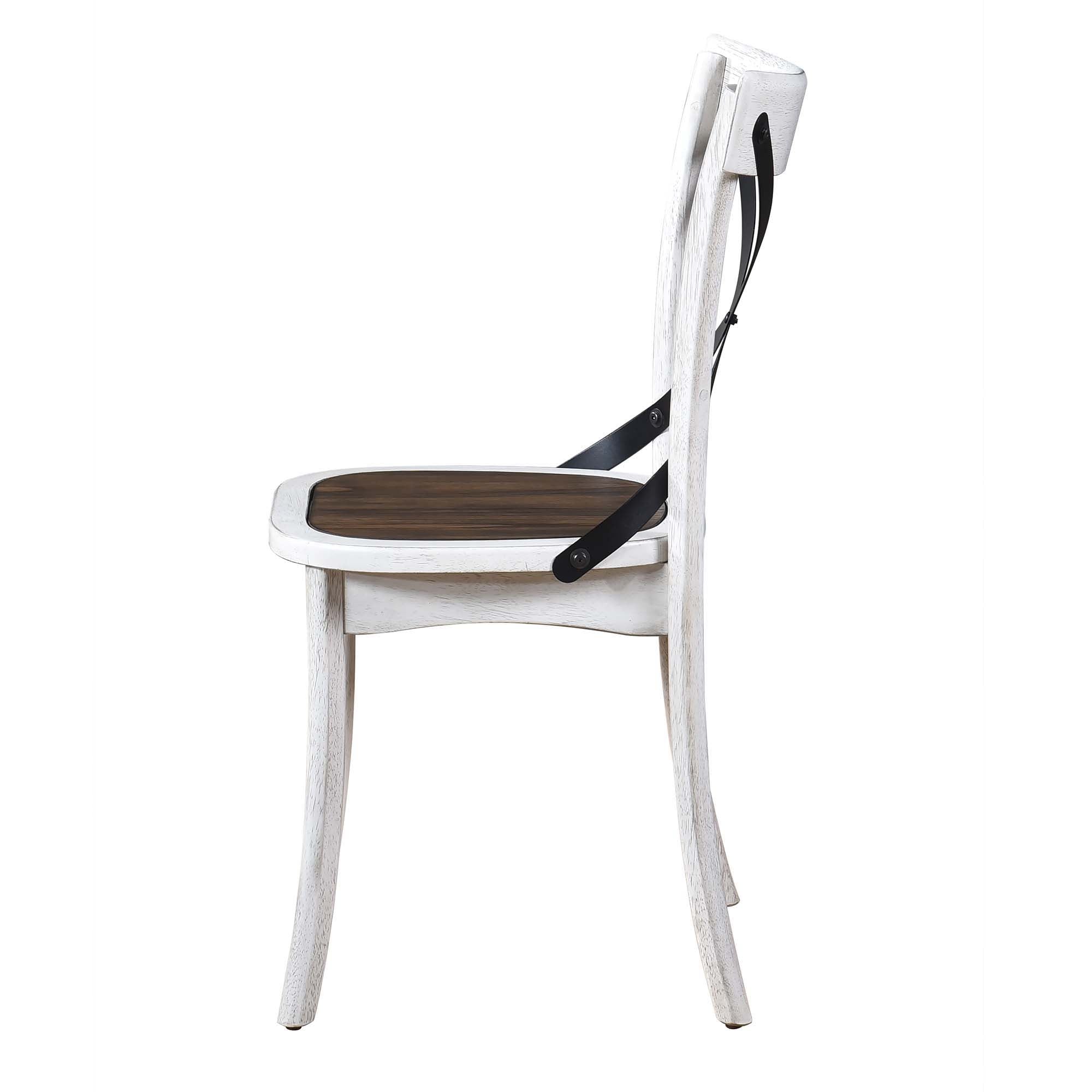 2 Pieces Set Dining Side Chair Rustic Modern Farmhouse Design Retro Design With Metal X Design - Antique Dark Oak / Antique White - Best Buy Furniture