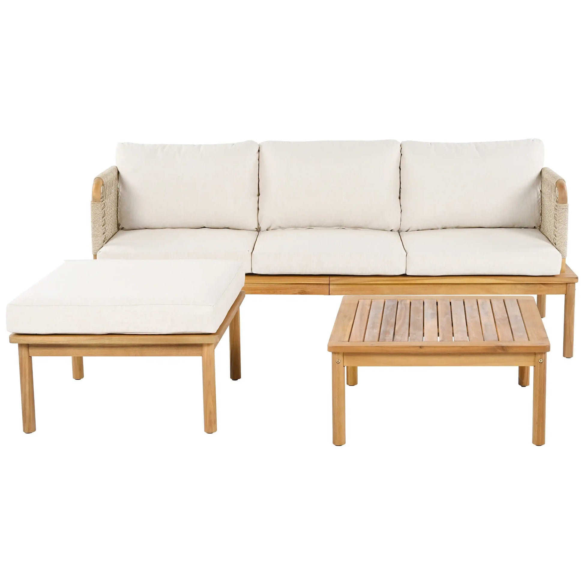 Outdoor 3-piece Acacia Wood and Rope Patio Sofa Set - Best Buy Furniture