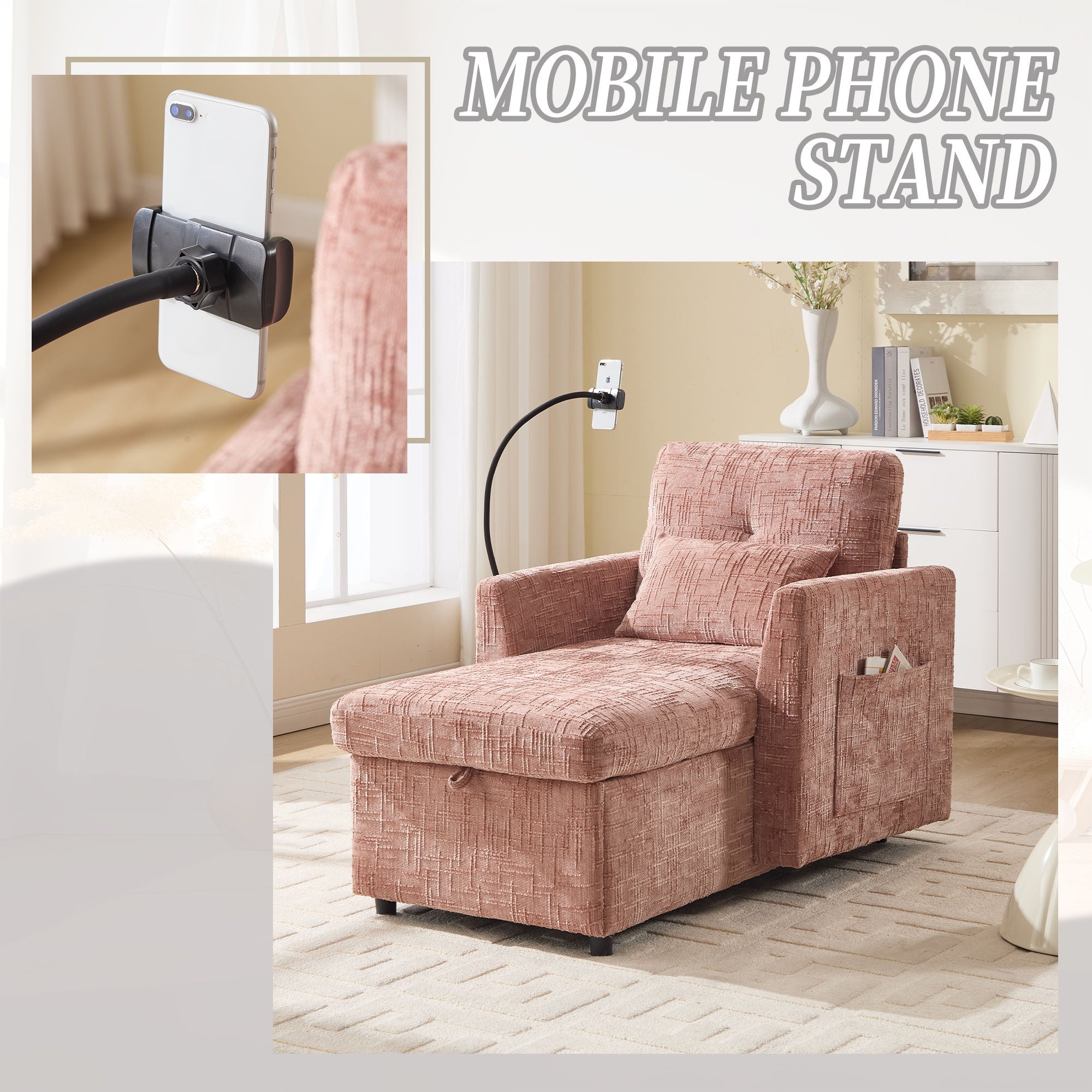 Multifunctional Chenille Recliner Sofa With Storage And Phone Bracket - Best Buy Furniture