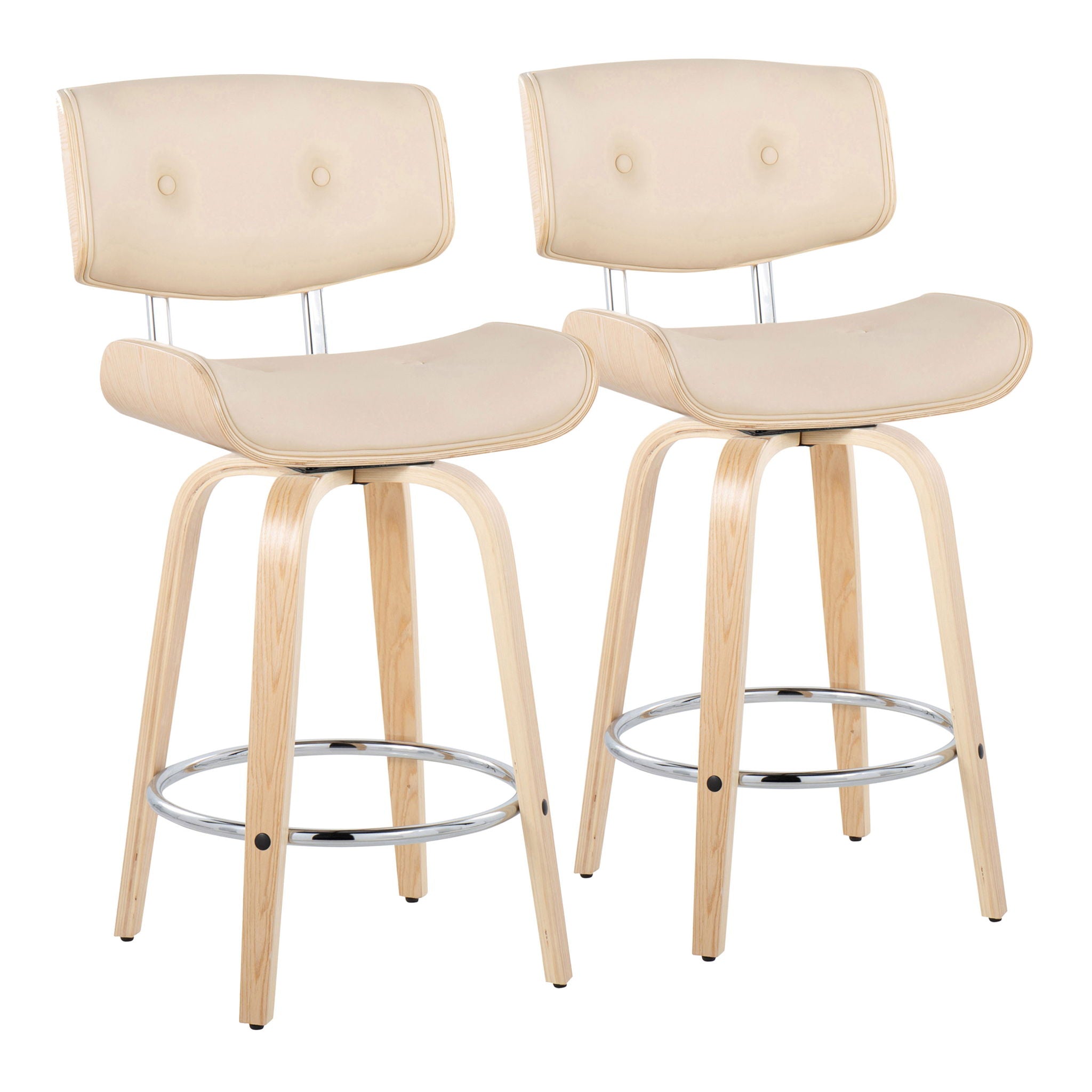 Lombardi - Mid Century Modern Fixed Height Counter Stool With Swivel With Round Footrest (Set of 2) - Best Buy Furniture