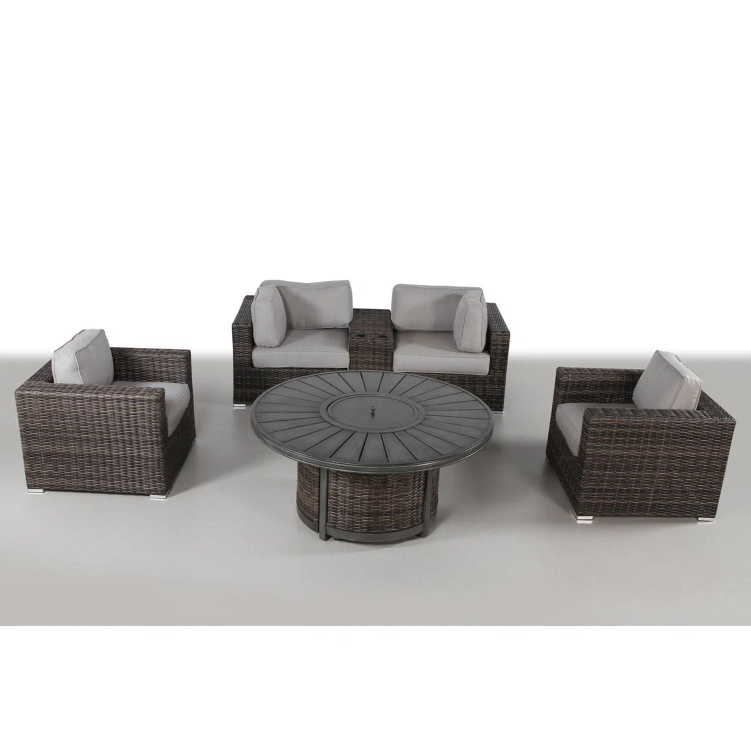 Patio Seating Group For 4 With Cushions And Fire Pit Table - Brown - Best Buy Furniture
