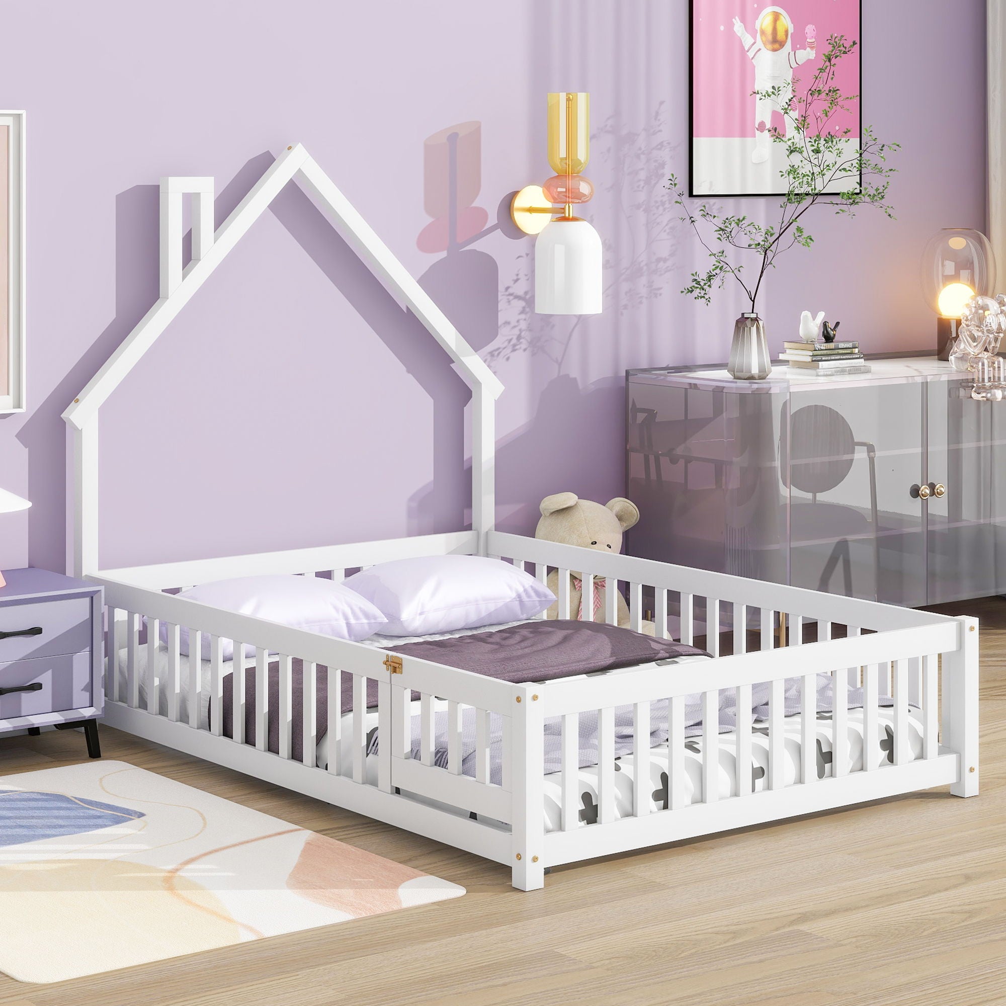 House-Shaped Headboard Floor Bed With Fence - Best Buy Furniture