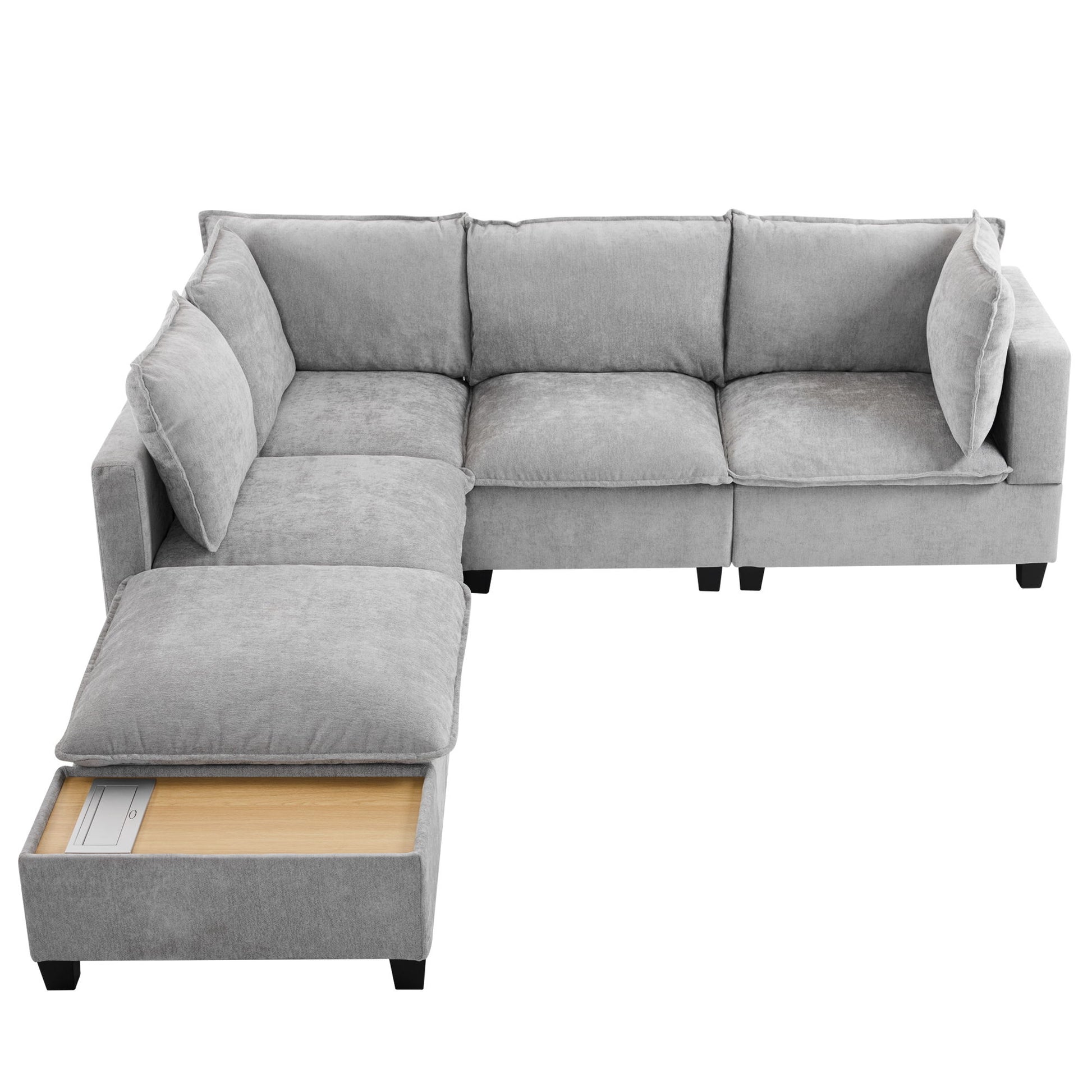 U-Shaped Sectional Modular Sofa With A Movable Ottoman, A Coffee Table With Hidden Charging Devices For Living Room - Best Buy Furniture