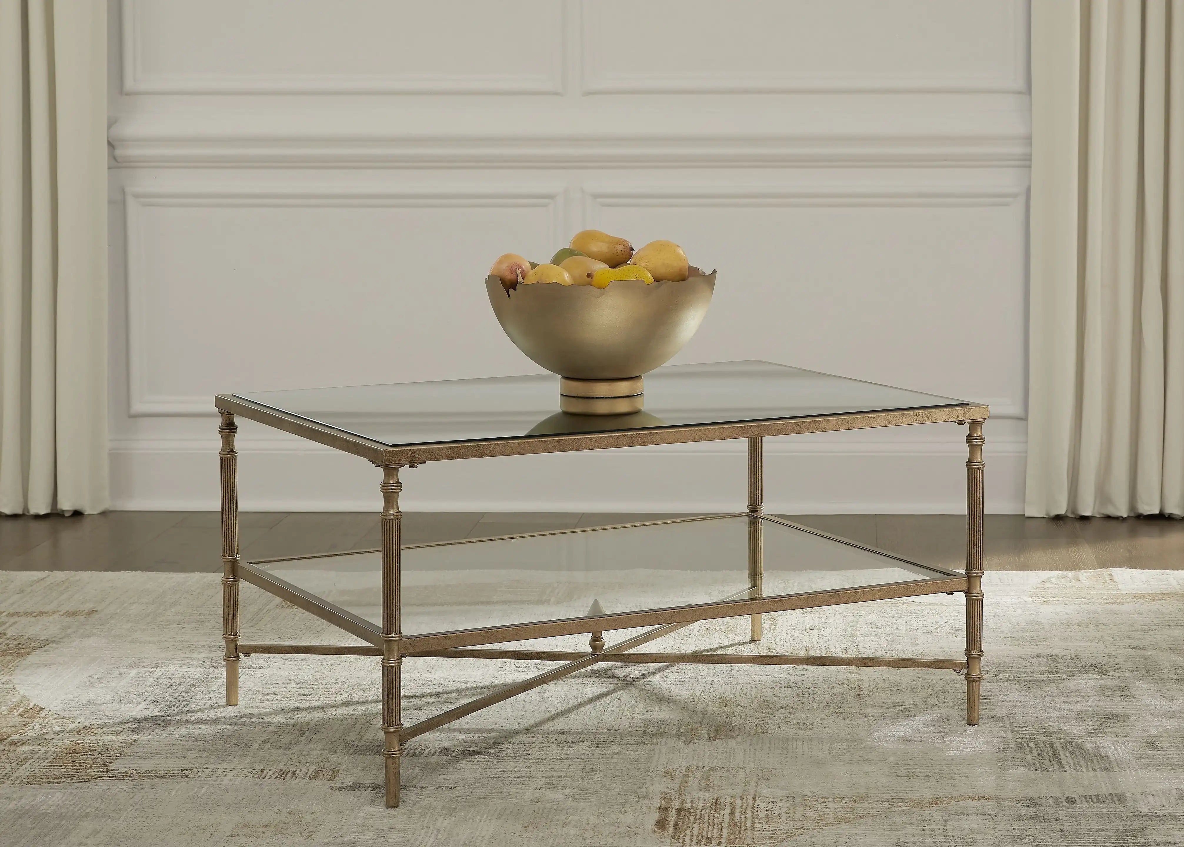 Cloverty - Rectangular Cocktail Table - Aged Gold Finish - Best Buy Furniture