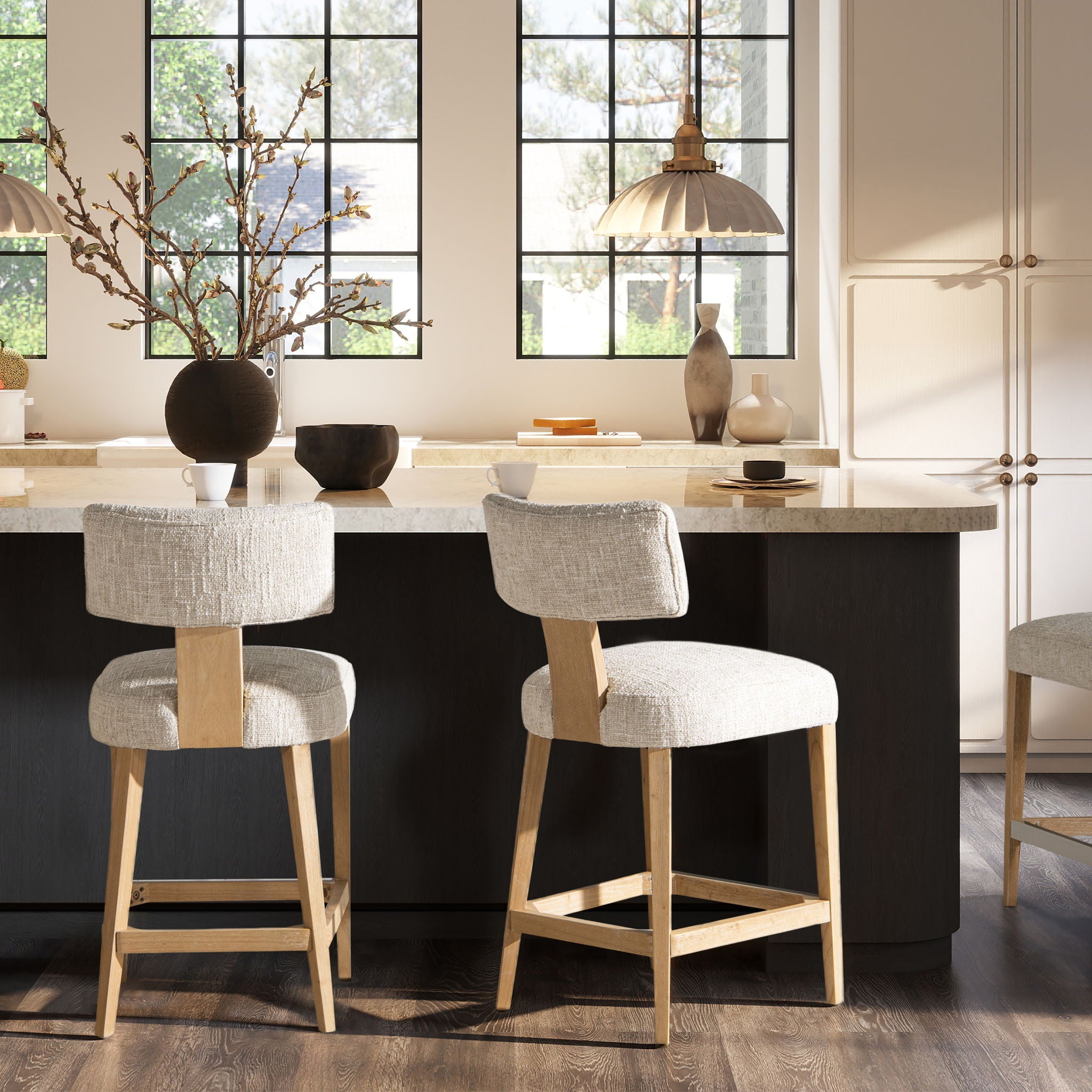Penny - Round Arched Upholstered Counter Stool (Set of 2) - Travertine Beige - Best Buy Furniture
