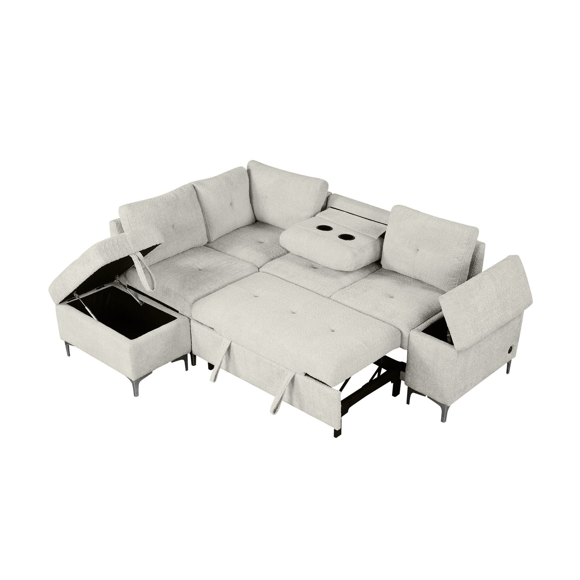 Versatile L Shaped Sofa Bed With Storage, Cup Holders, USB Ports Chenille - Best Buy Furniture