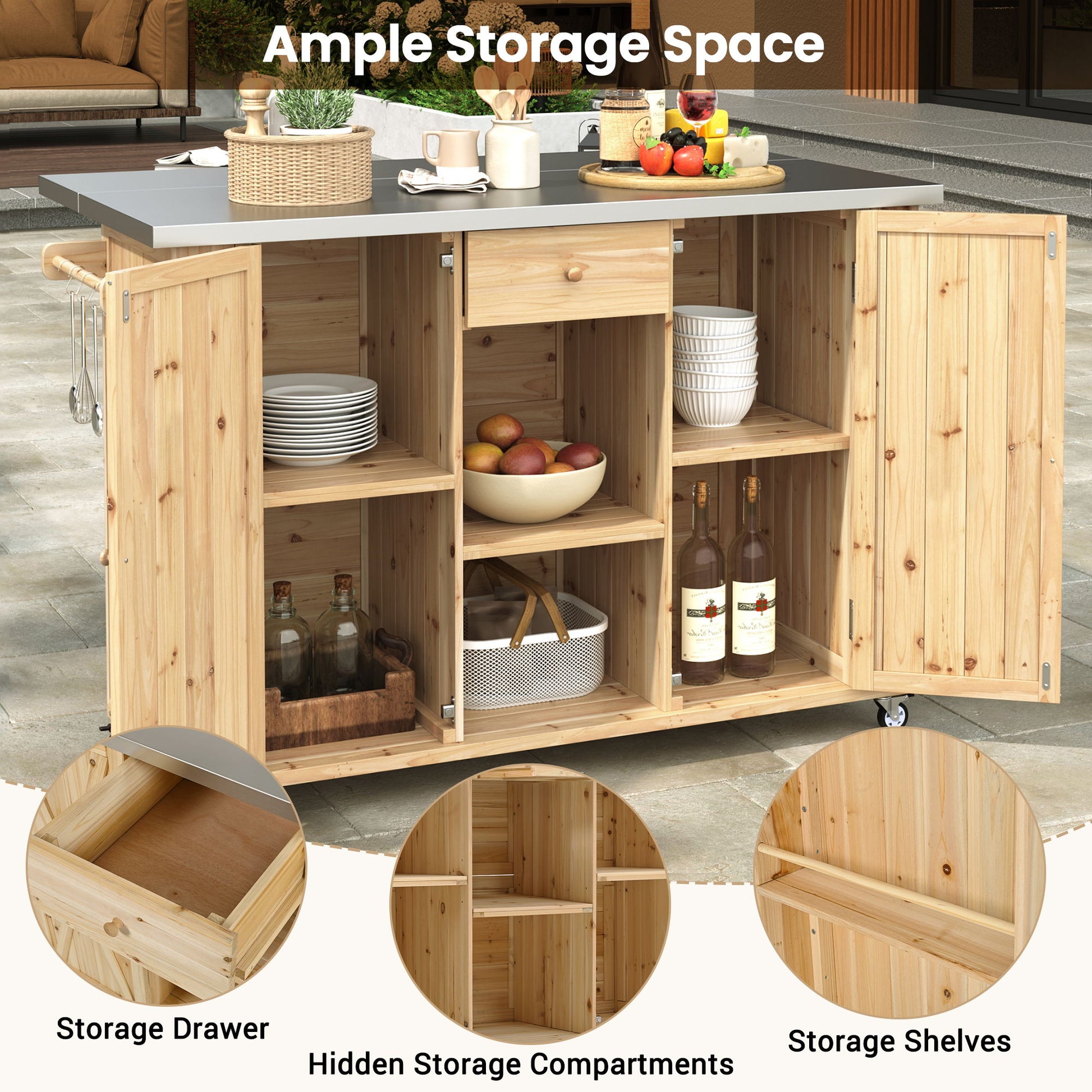 Outdoor Kitchen Island With Stainless Steel Top, Ample Storage Space, Towel And Spice Racks And A Bottle Opener - Best Buy Furniture
