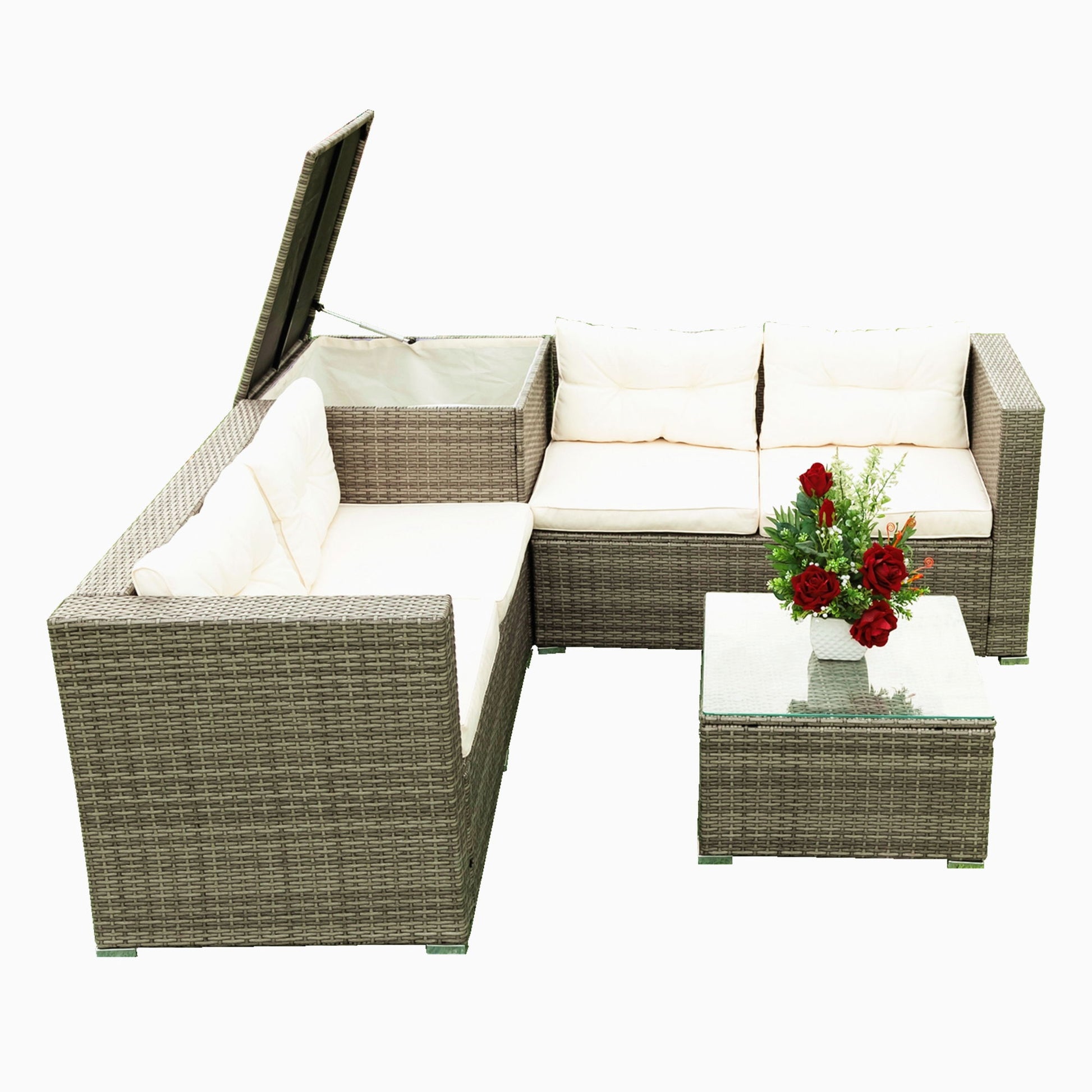 4 Piece Patio Sectional Wicker Rattan Outdoor Furniture Sofa Set With Storage Box - Best Buy Furniture