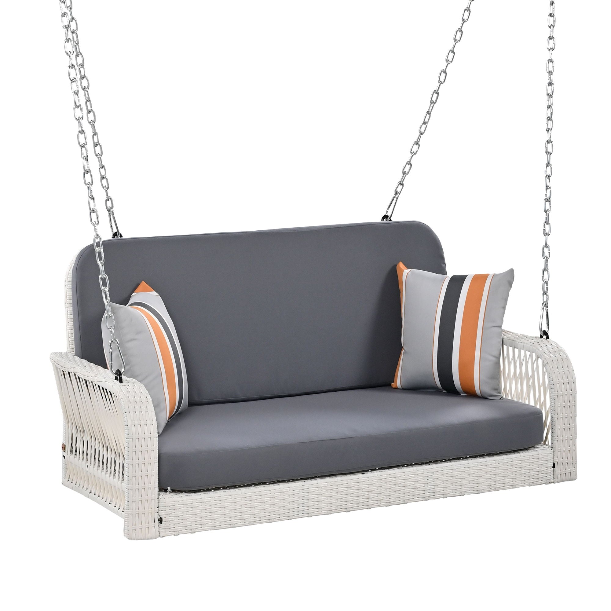 PE Wicker Porch Swing, 2 Seater Hanging Bench With Chains, Patio Furniture Swing For Backyard Garden Poolside - Best Buy Furniture