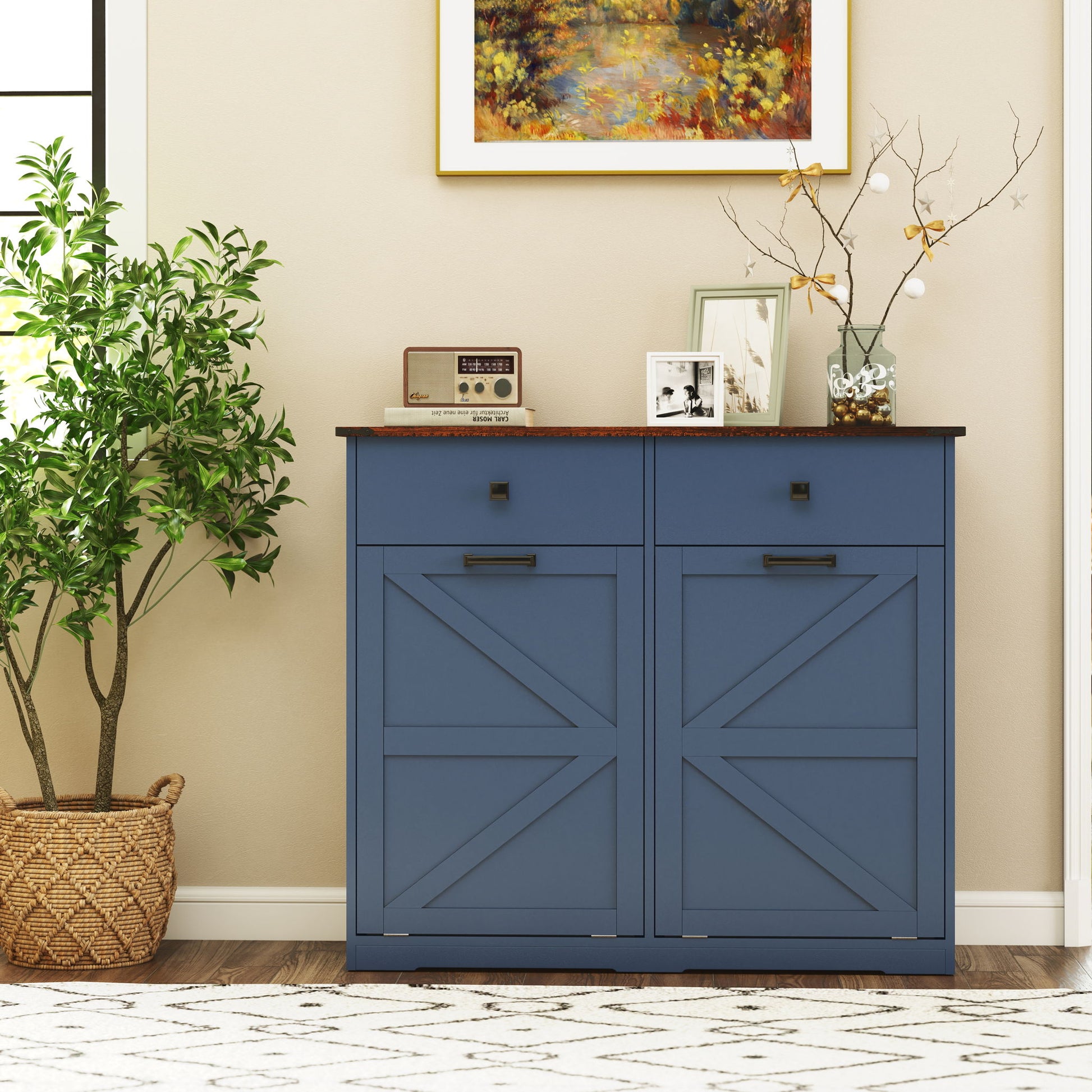 Double Tilt Out Trash Cabinet With Hideaway Drawer And Barn Door Style - Best Buy Furniture