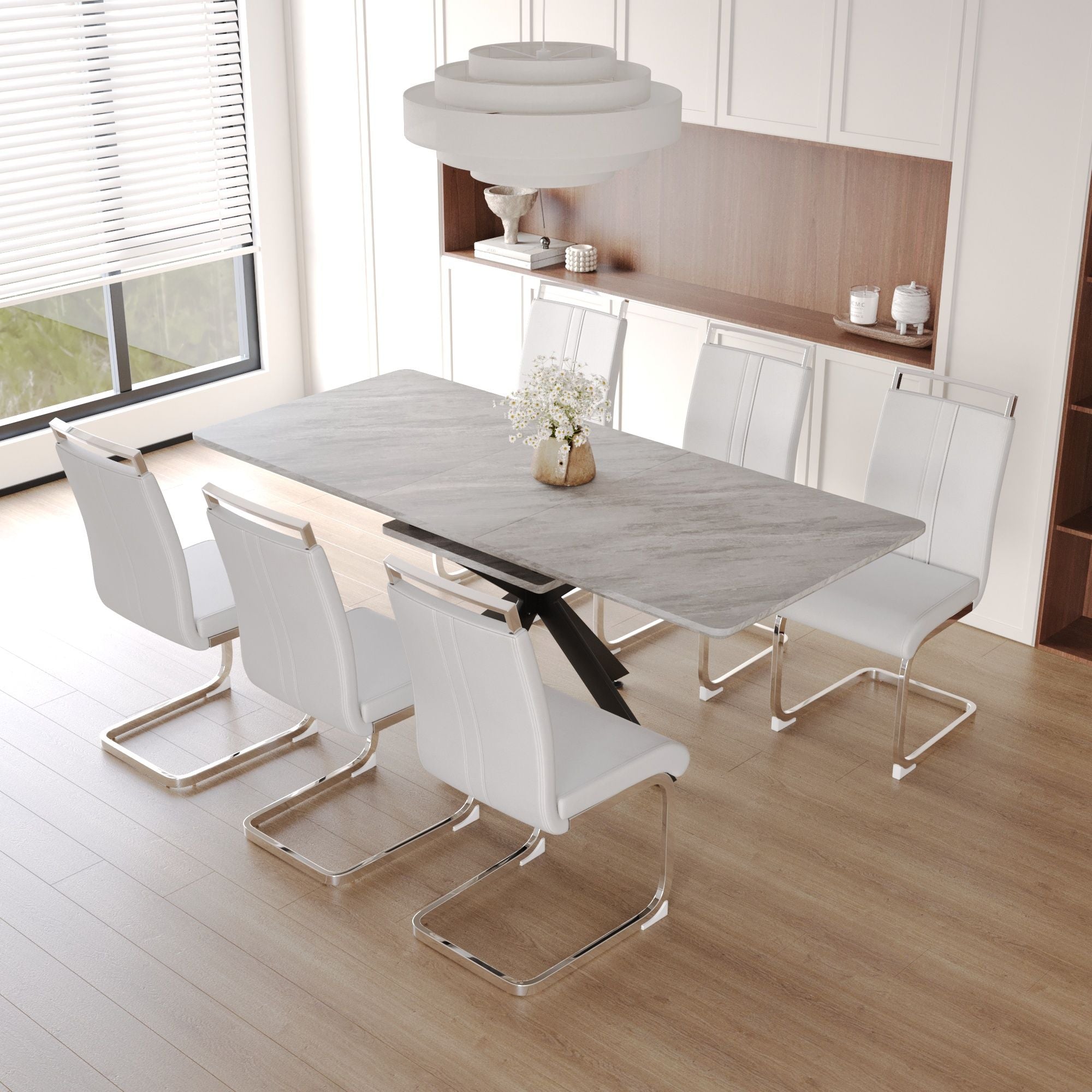 Modern Extendable Dining Table Set With Soft Padded Armless Chairs - Best Buy Furniture