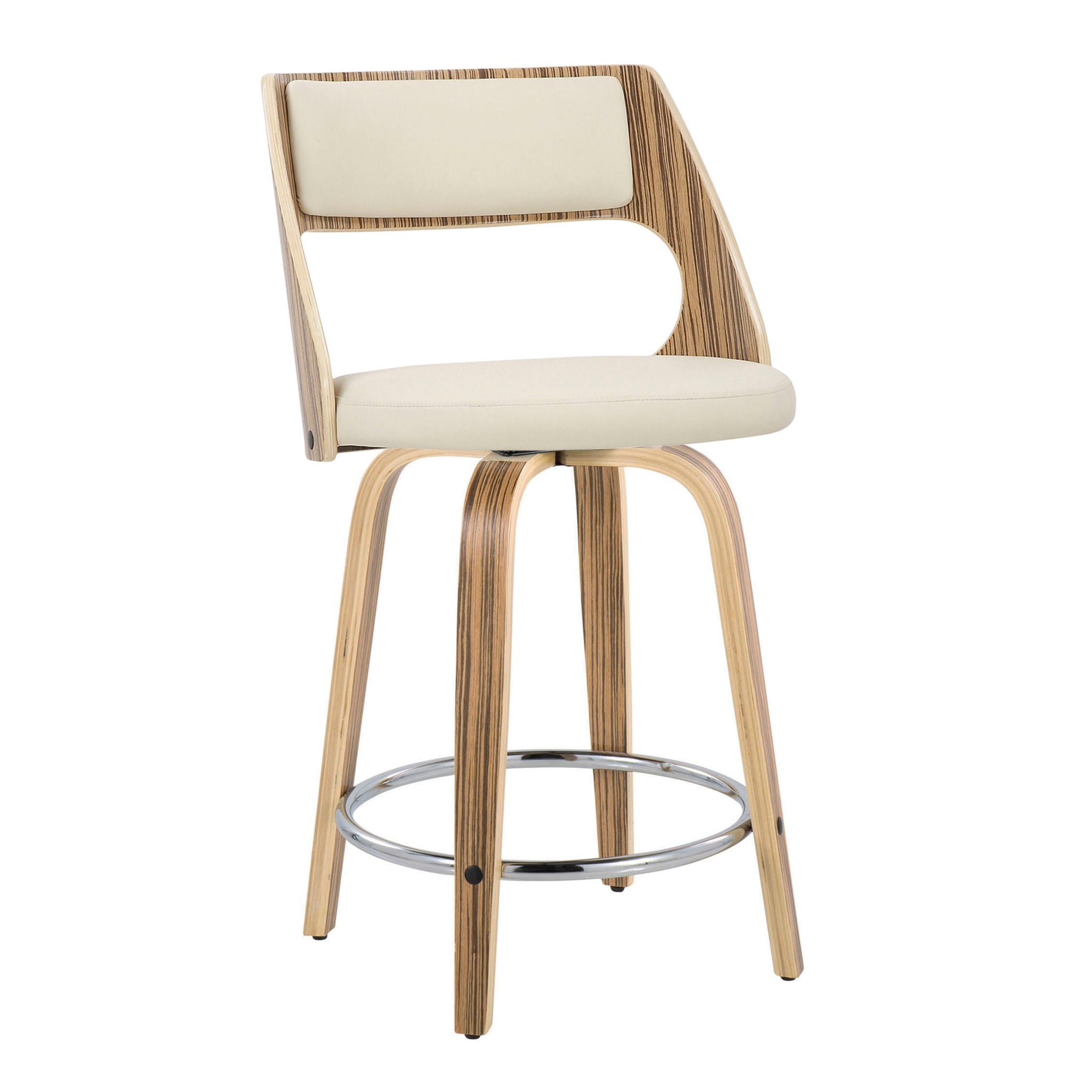 Cecina - Mid-Century Modern Fixed Height Counter Stool With Swivel With Round Footrest (Set of 2) - Zebra / Cream - Best Buy Furniture