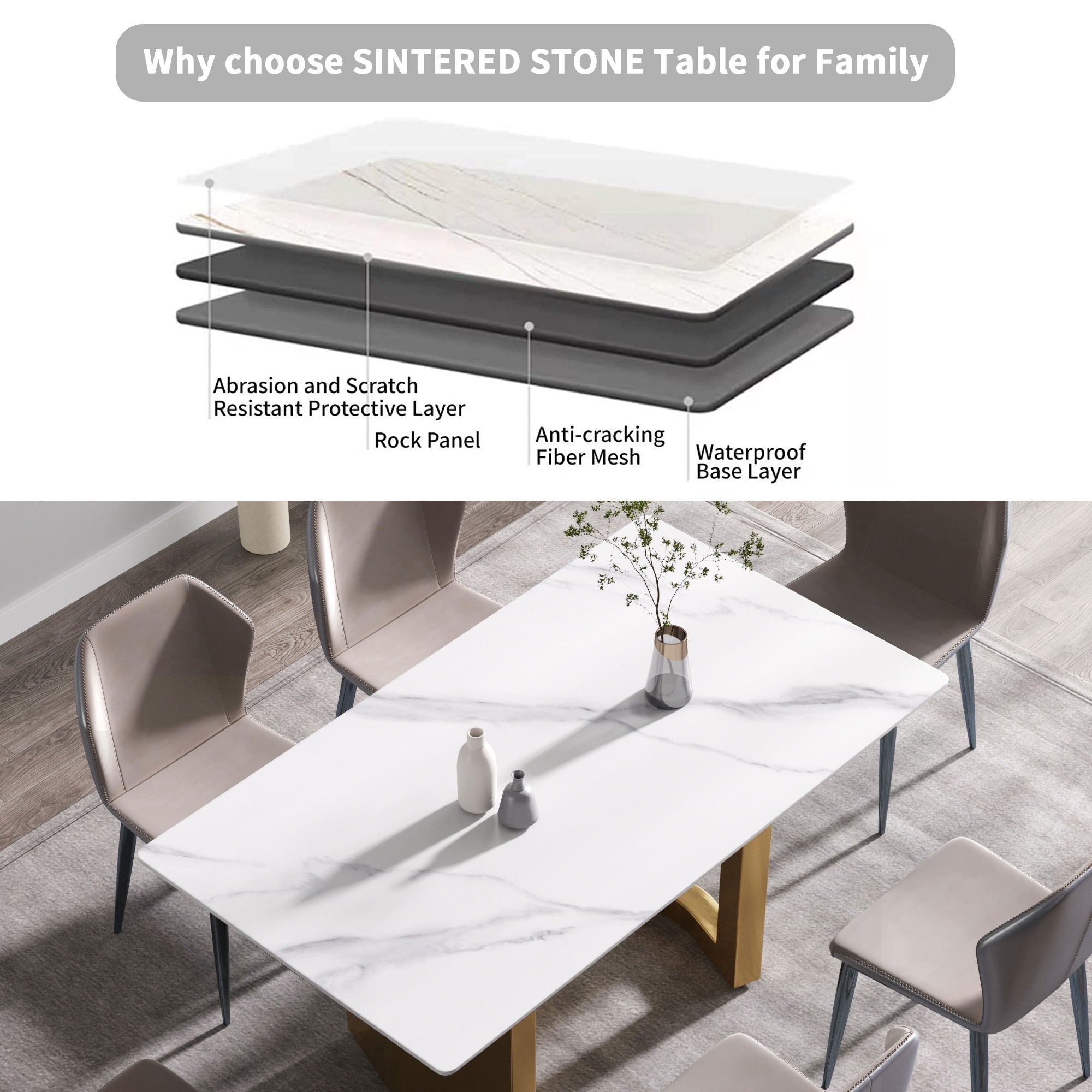 Modern Artificial Stone White Straight Edge Metal Leg Dining Table - Best Buy Furniture