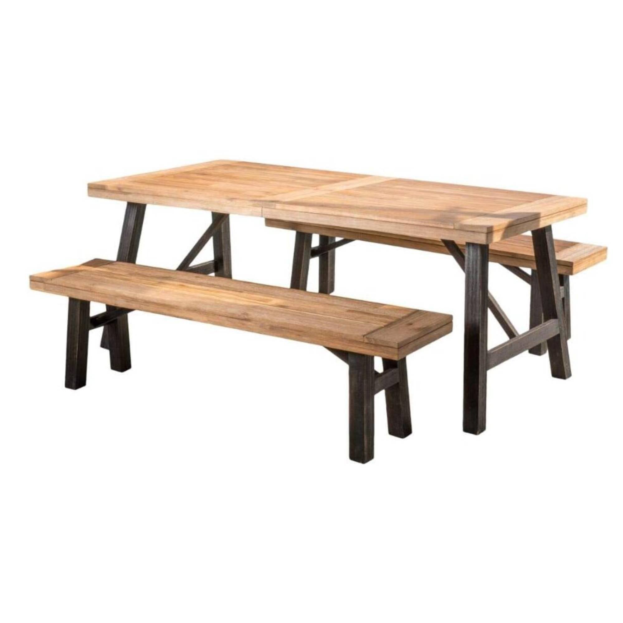 Outdoor Dining Set With 2 Bench And 1 Dining Table - Light Brown - Best Buy Furniture