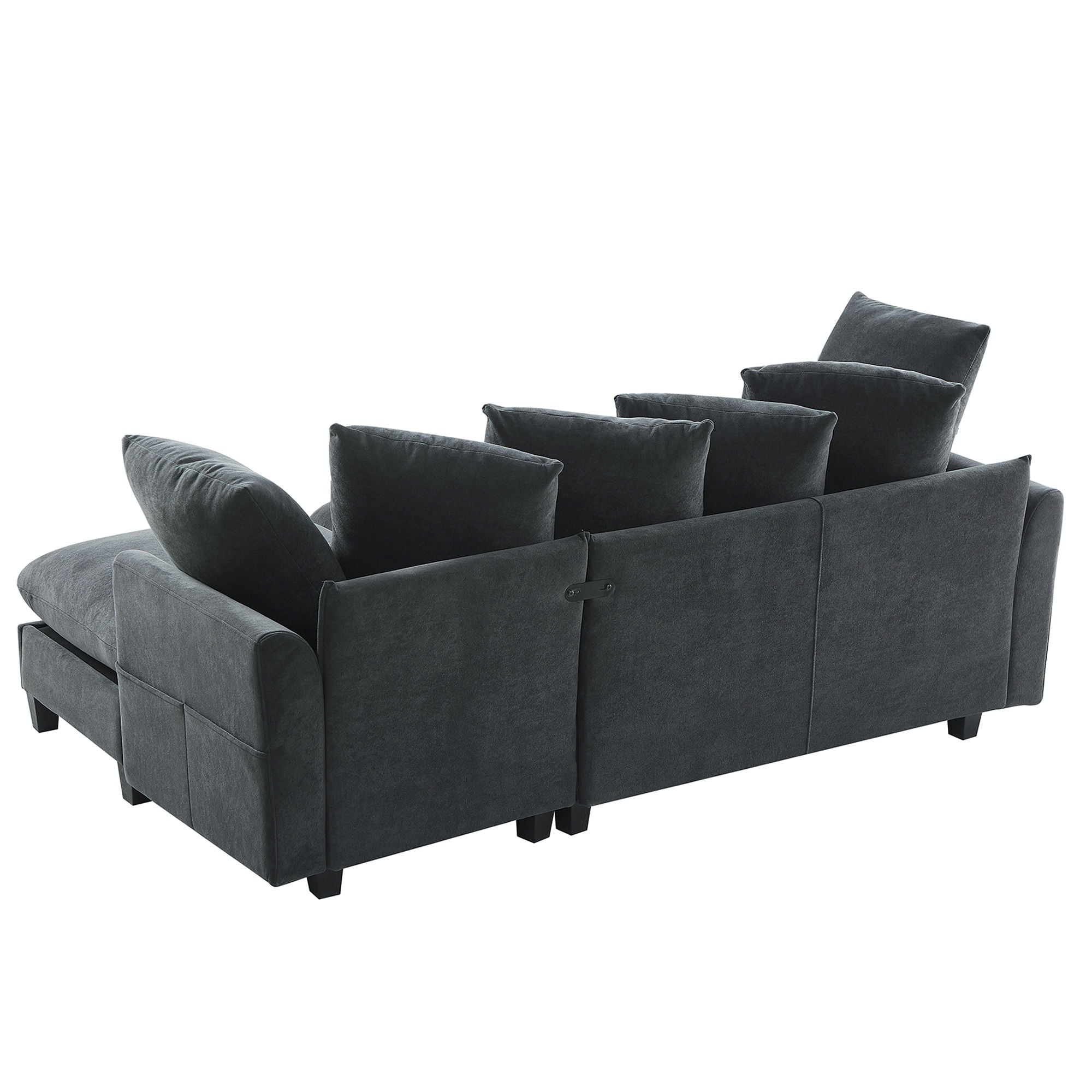 Upholstered L Shaped Sectional Sofa With Storage, Movable Ottoman, And 6 Throw Pillows - Best Buy Furniture