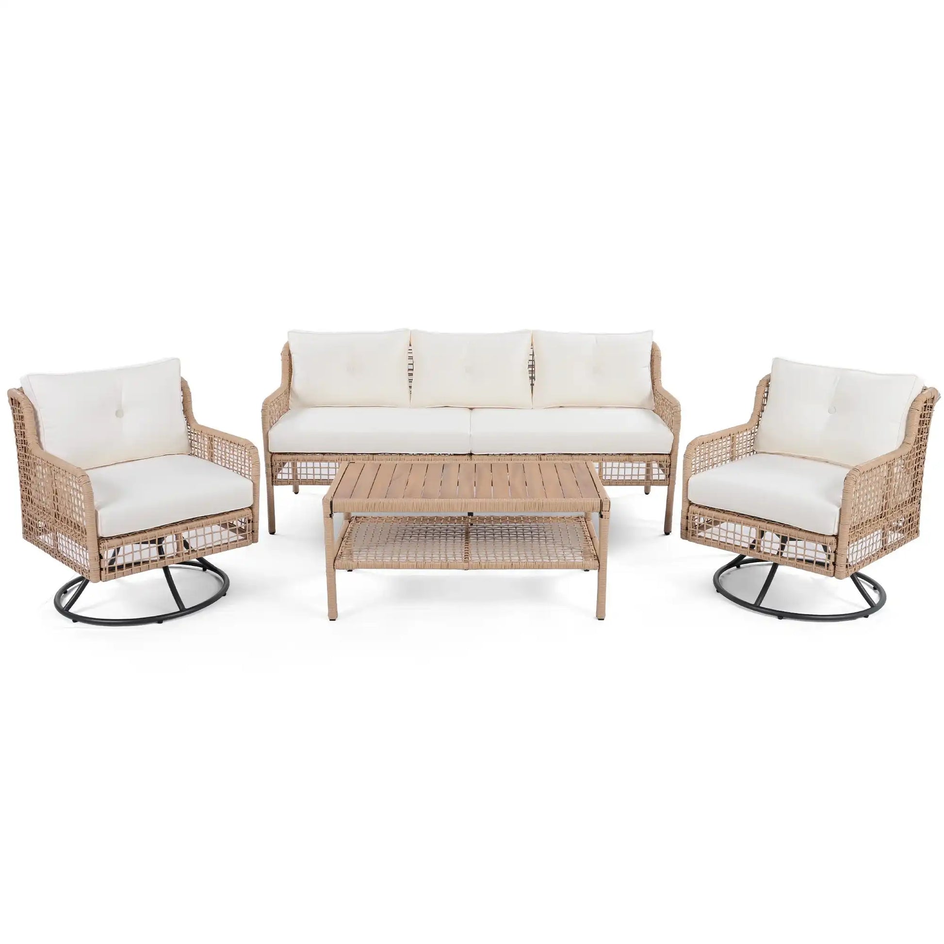 4 Piece Sectional Rattan Patio Furniture Set with Swivel Chairs - Best Buy Furniture