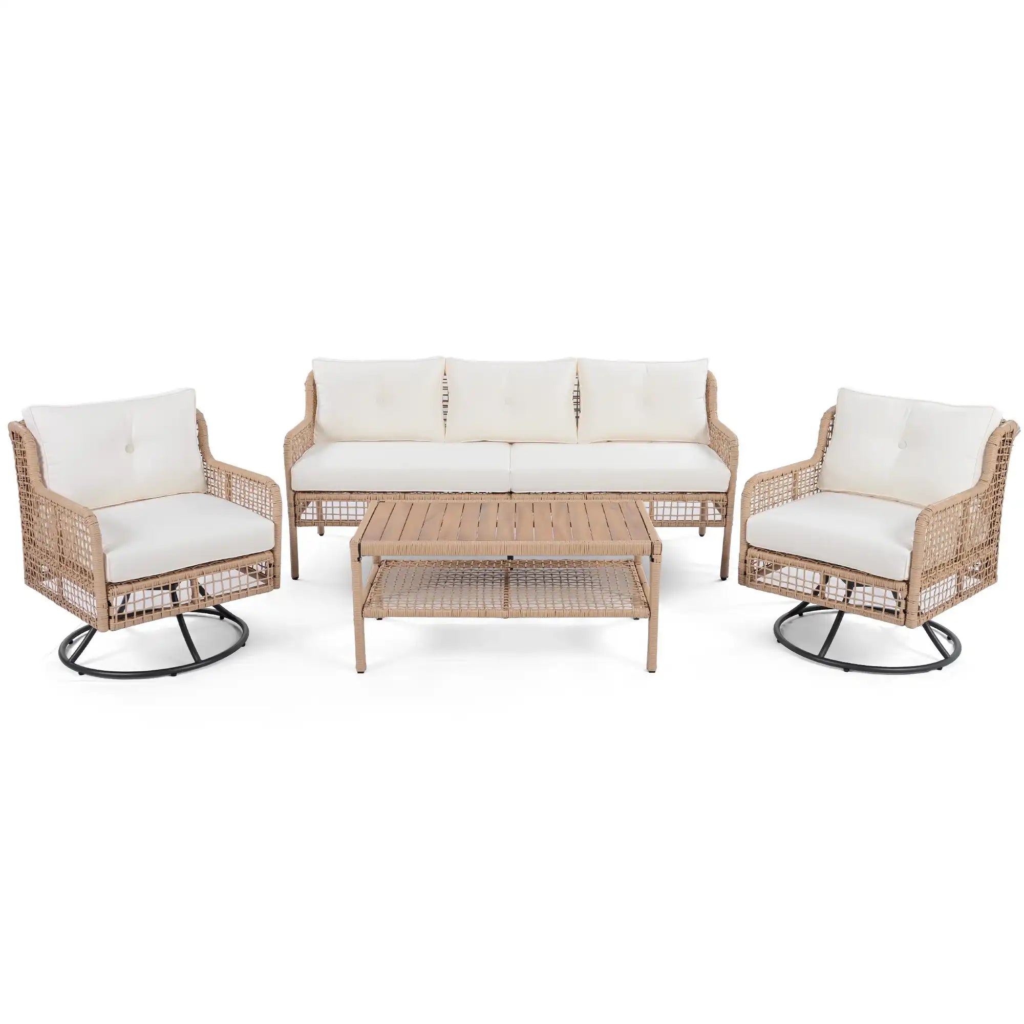 4 Piece Sectional Rattan Patio Furniture Set with Swivel Chairs - Best Buy Furniture