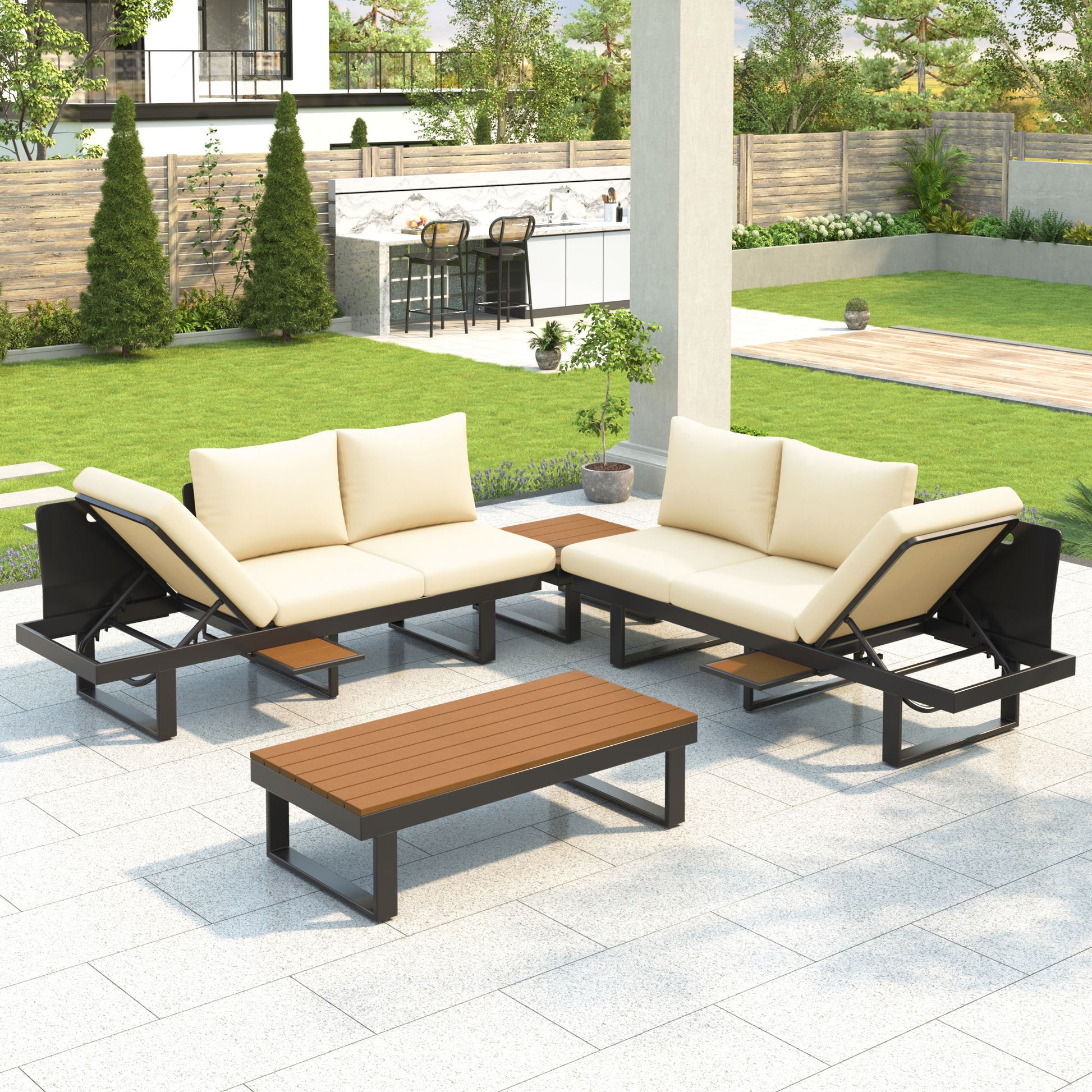 Outdoor Sectional Sofa Set With Adjustable Reclining Seats - Best Buy Furniture
