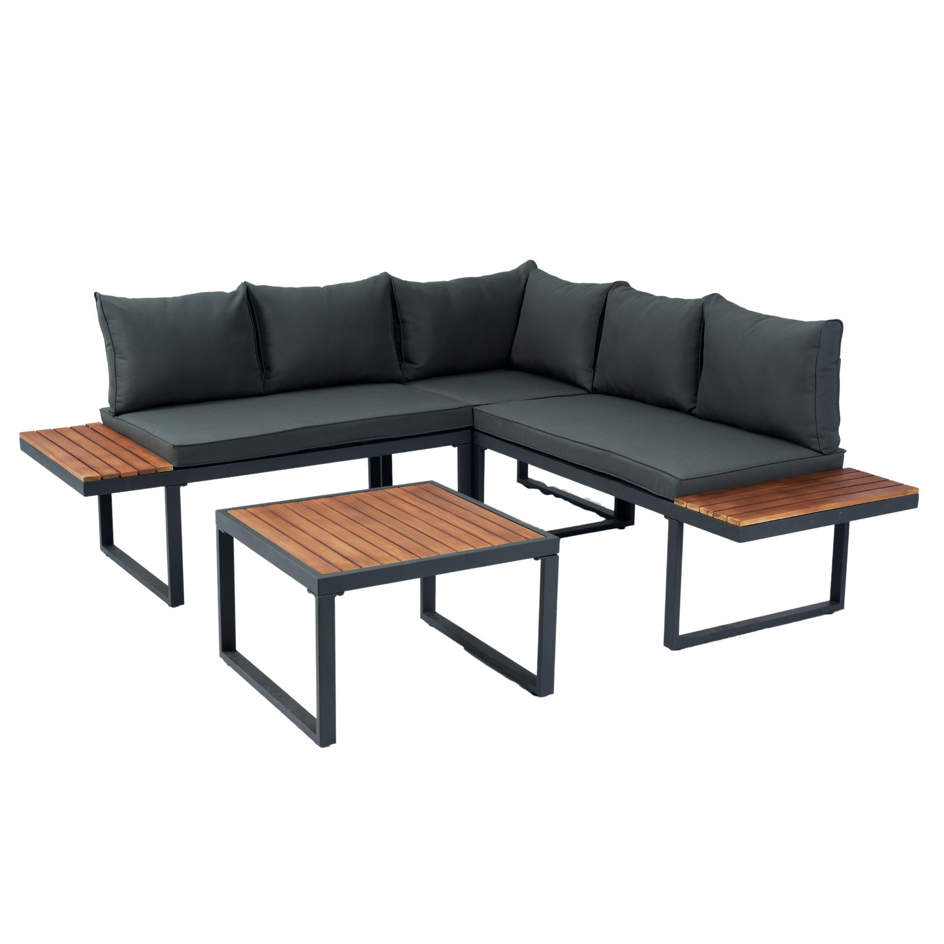 4 Piece L-Shaped Patio Wicker Outdoor 5 Seater Sectional Sofa Seating Group Conversation Sets With Side Table & Cushions - Dark Gray - Best Buy Furniture