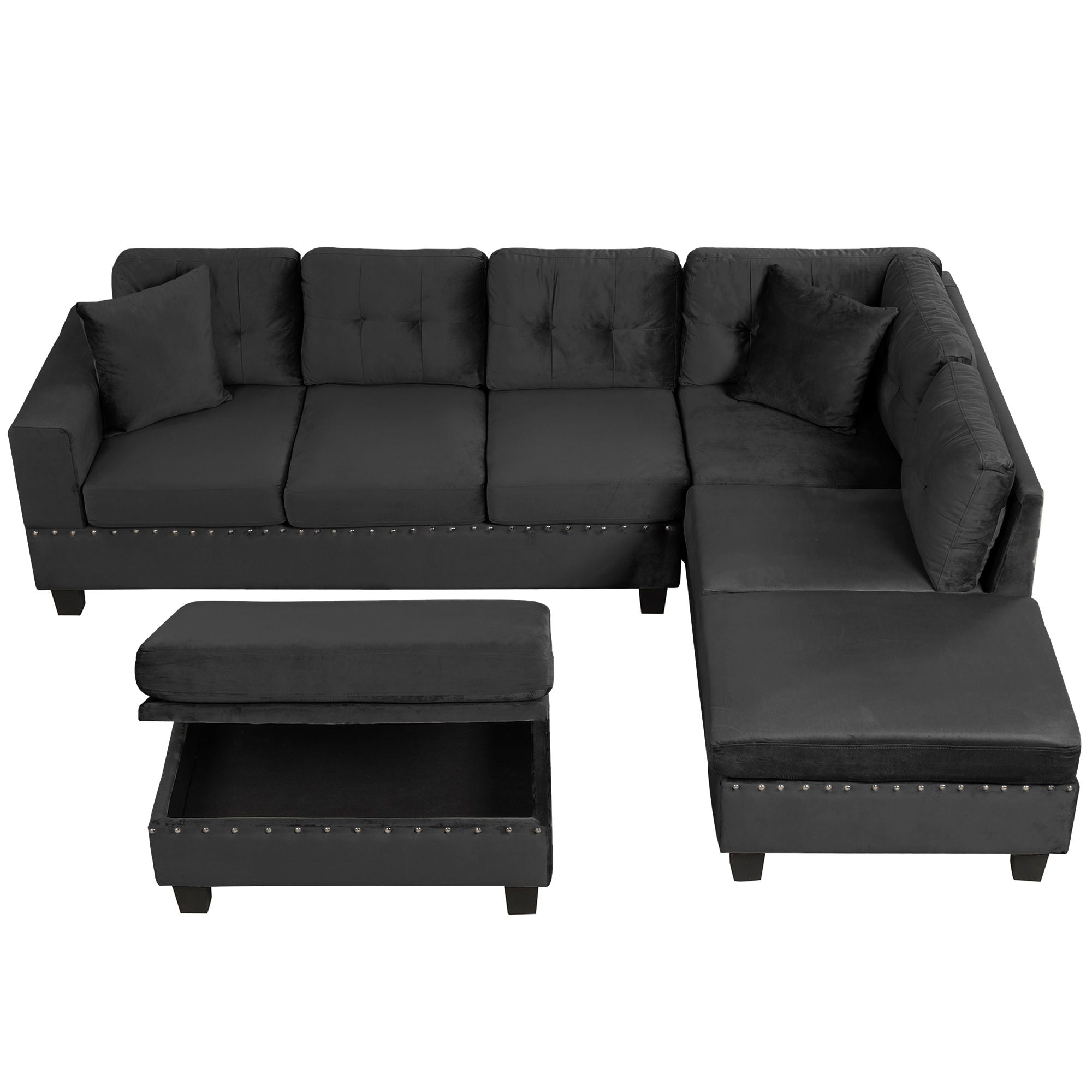 Modern Sectional Sofa With Storage Ottoman, L - Shape Couch With 2 Pillows And Cup Holders - Best Buy Furniture