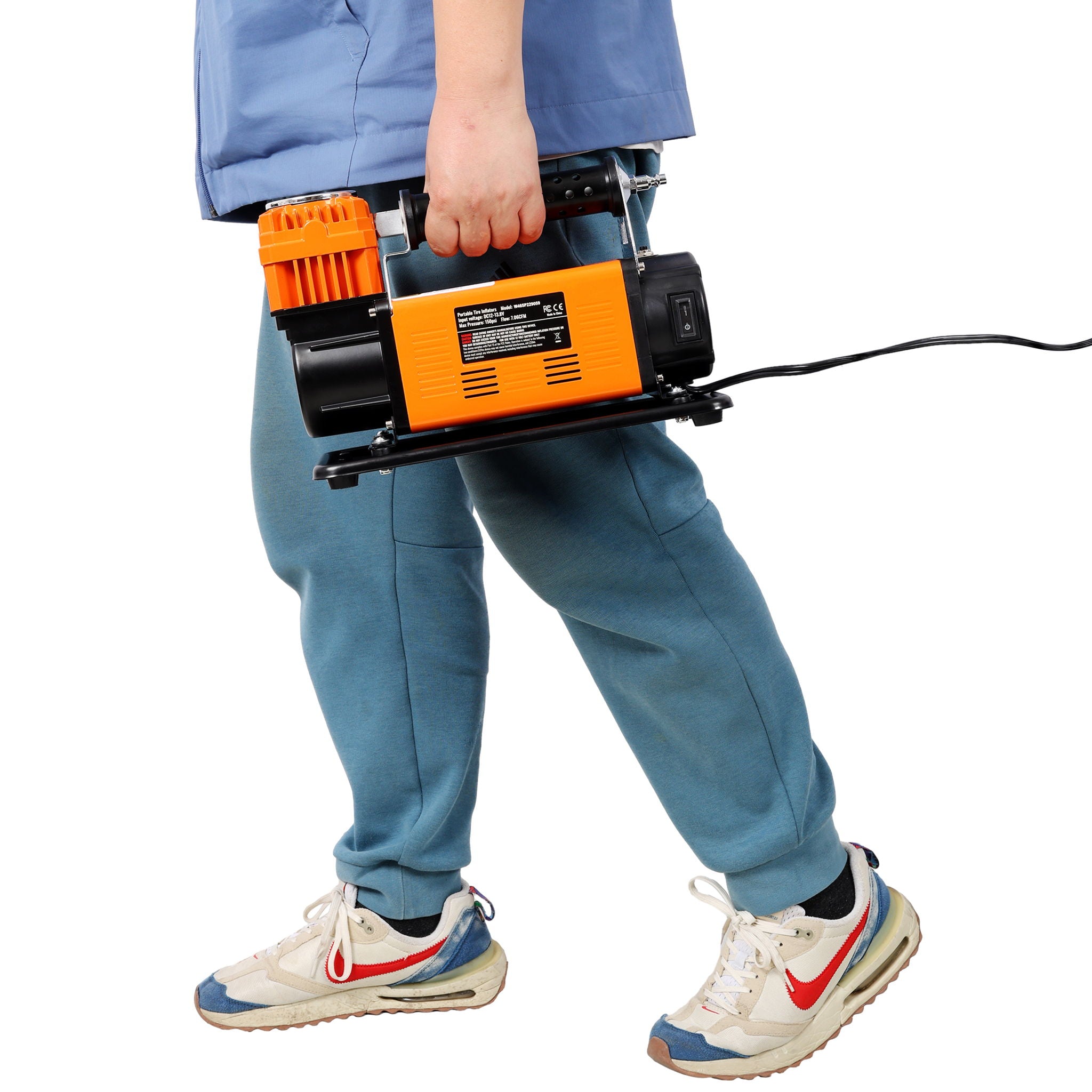 Heavy Duty 12V Air Compressor, Tire Inflator With Pressure Gauge, Compact Size - Black / Orange - Best Buy Furniture