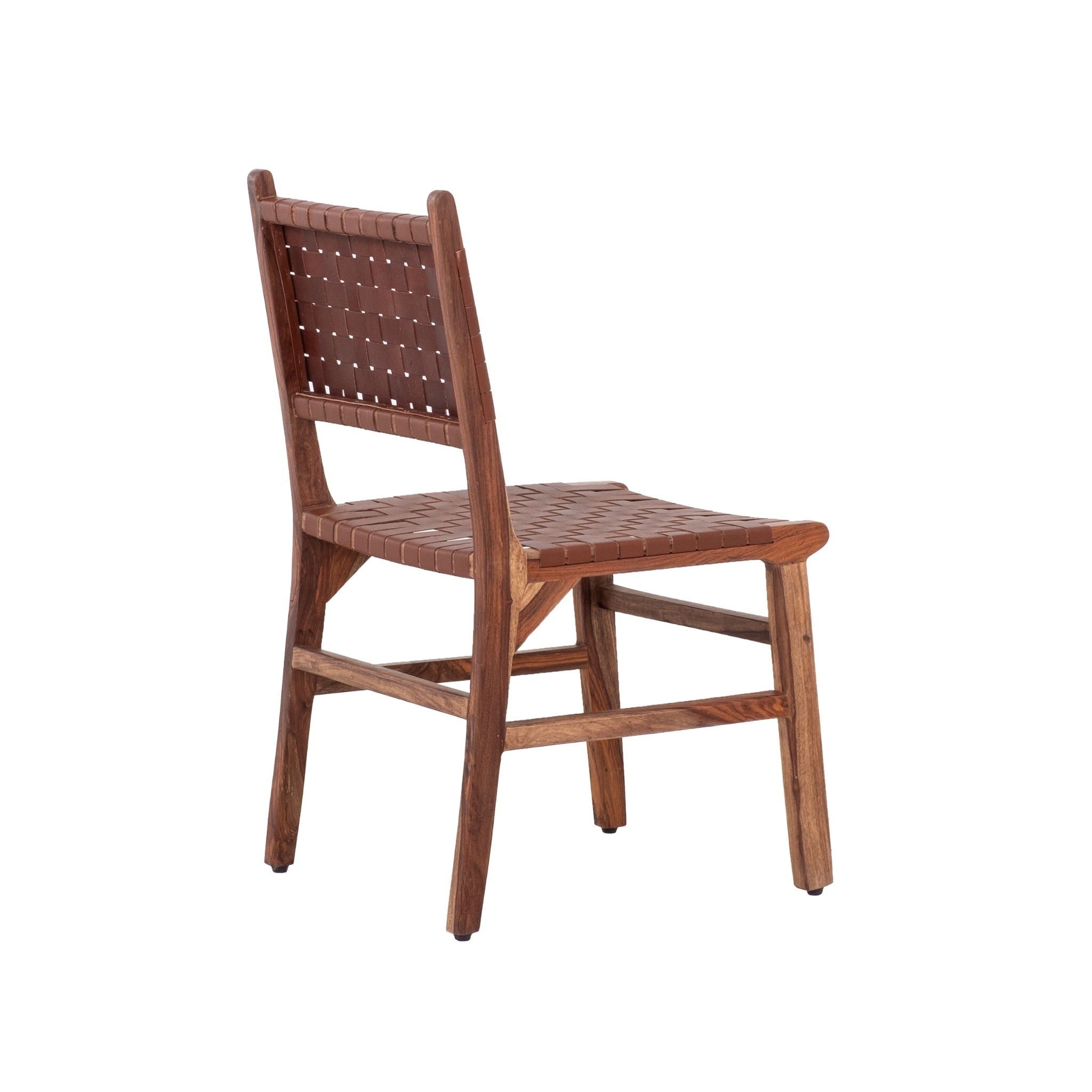 Rustic Wooden Dining Chair (Set of 2) With Genuine Leather Woven Upholstery - Brown - Best Buy Furniture