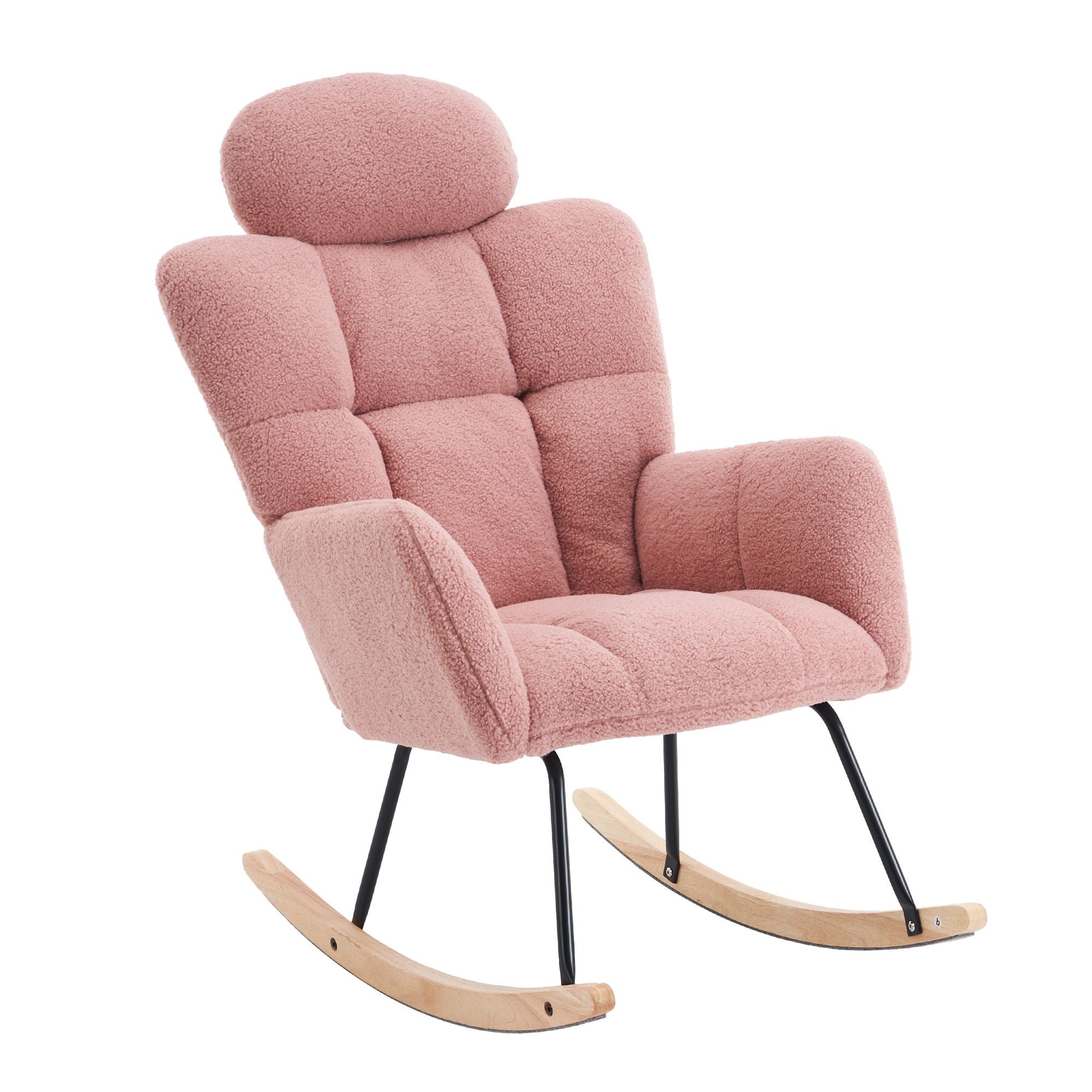 Contemporary Teddy Fabric Upholstered Nursery Rocking Glider Chair With High Backrest And Pillow - Best Buy Furniture