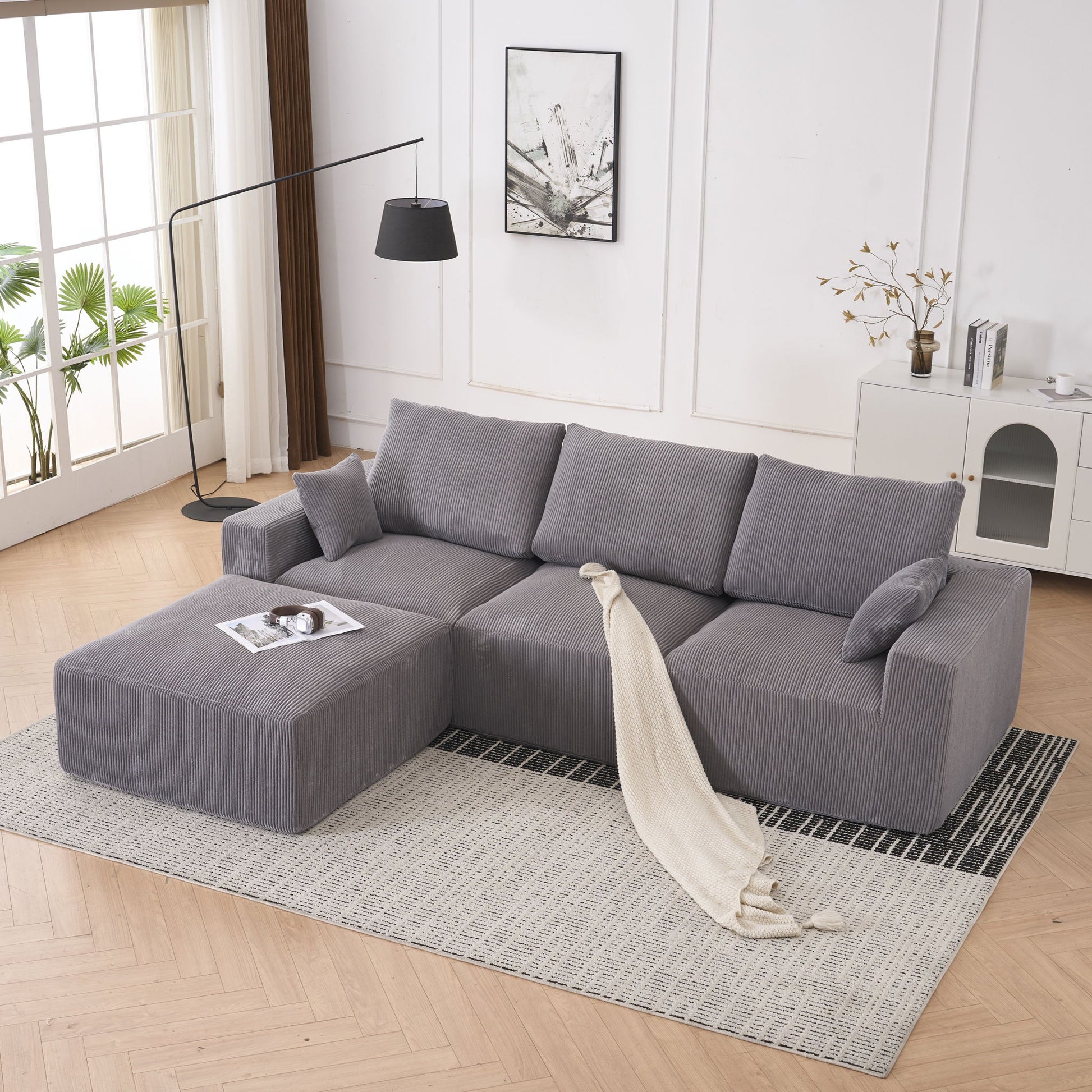 Modular Sectional Sofa With Ottoman, USB And Type C Charger, Petal Armrest Design - Best Buy Furniture