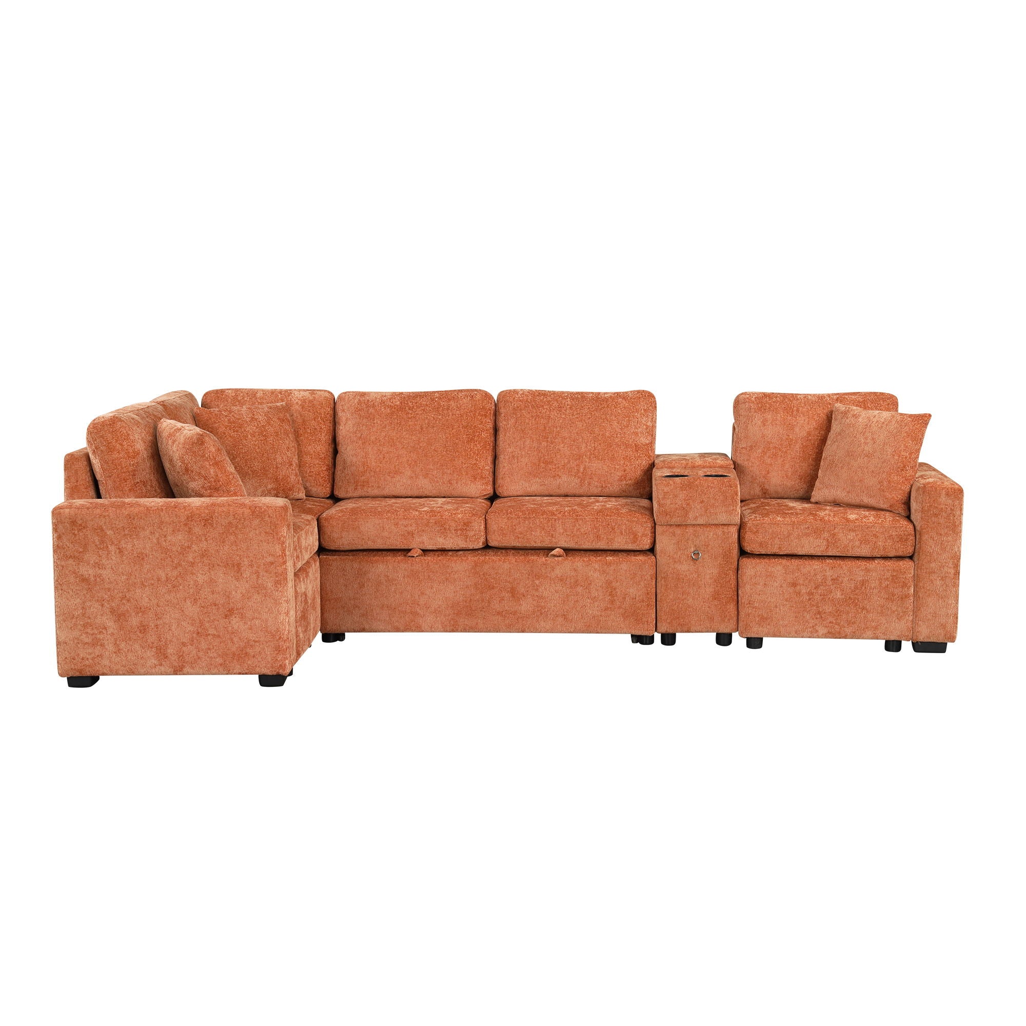 Contemporary L Shaped Convertible Sofa Bed With Pull Out Bed, Cup Holders, And Storage - Best Buy Furniture