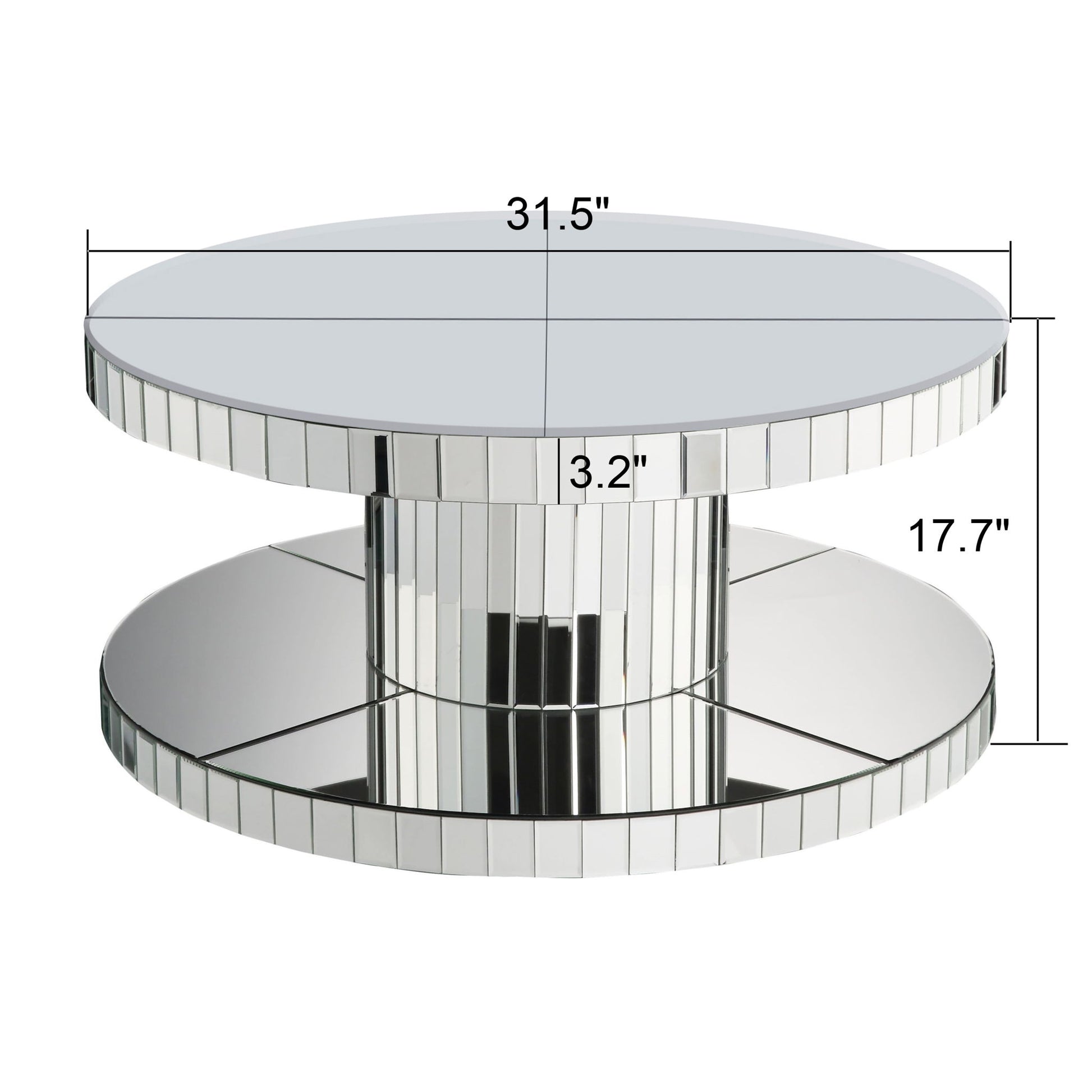 Luxury Double Tier Round Mirror Coffee & End Table With Fluted Glass Modern Sofa Side Table - Silver / Glass - Best Buy Furniture