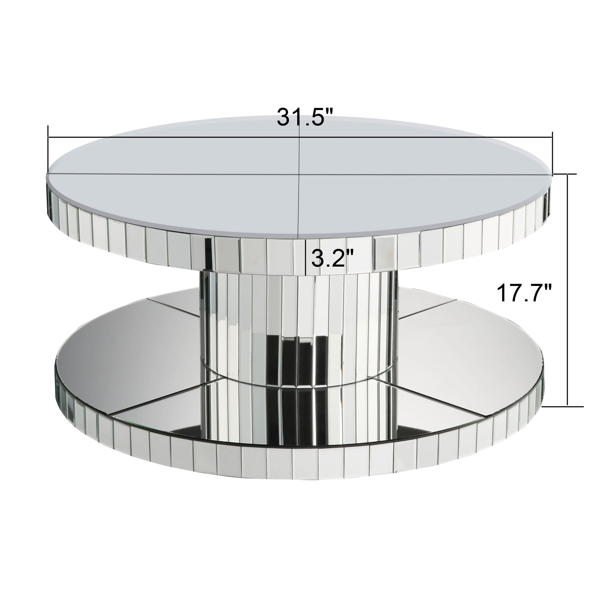 Luxury Double Tier Round Mirror Coffee & End Table With Fluted Glass Modern Sofa Side Table - Silver / Glass - Best Buy Furniture