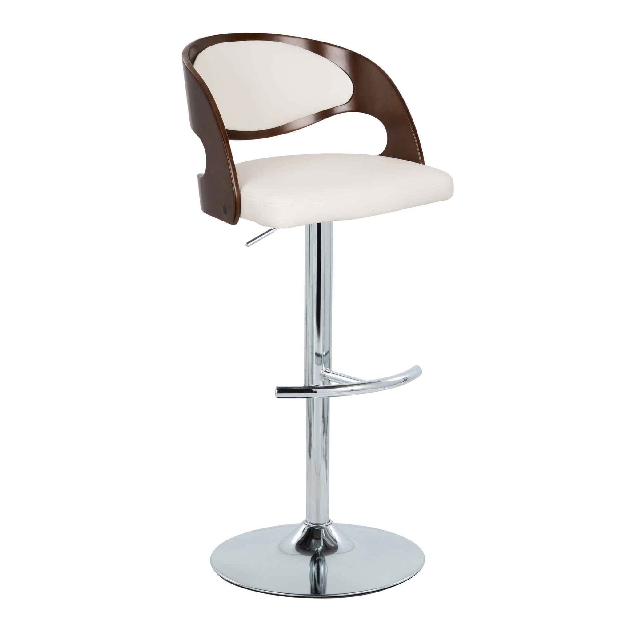 Pino - Mid-Century Modern Adjustable Barstool With Swivel With Rounded T Footrest (Set of 2) - Chrome / Cherry / White - Best Buy Furniture