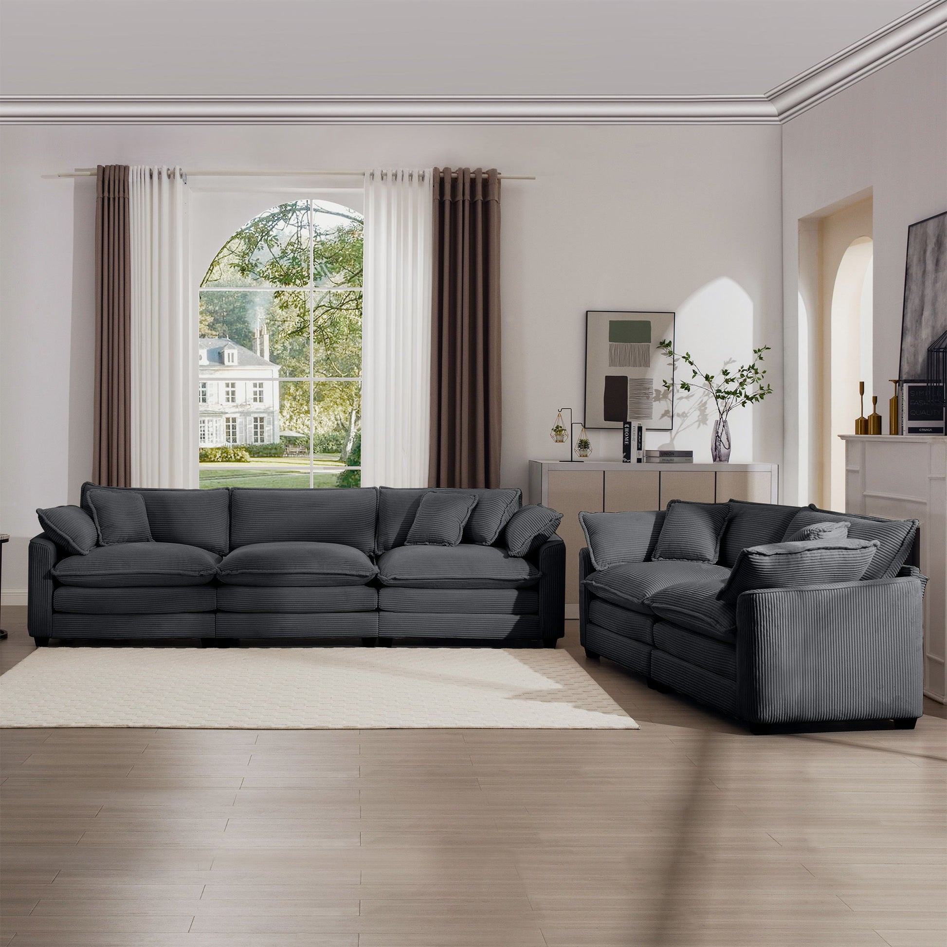 Elegant Corduroy Oversized Sectional Sofa Set With Deep Seats And Flexible Layout - Best Buy Furniture