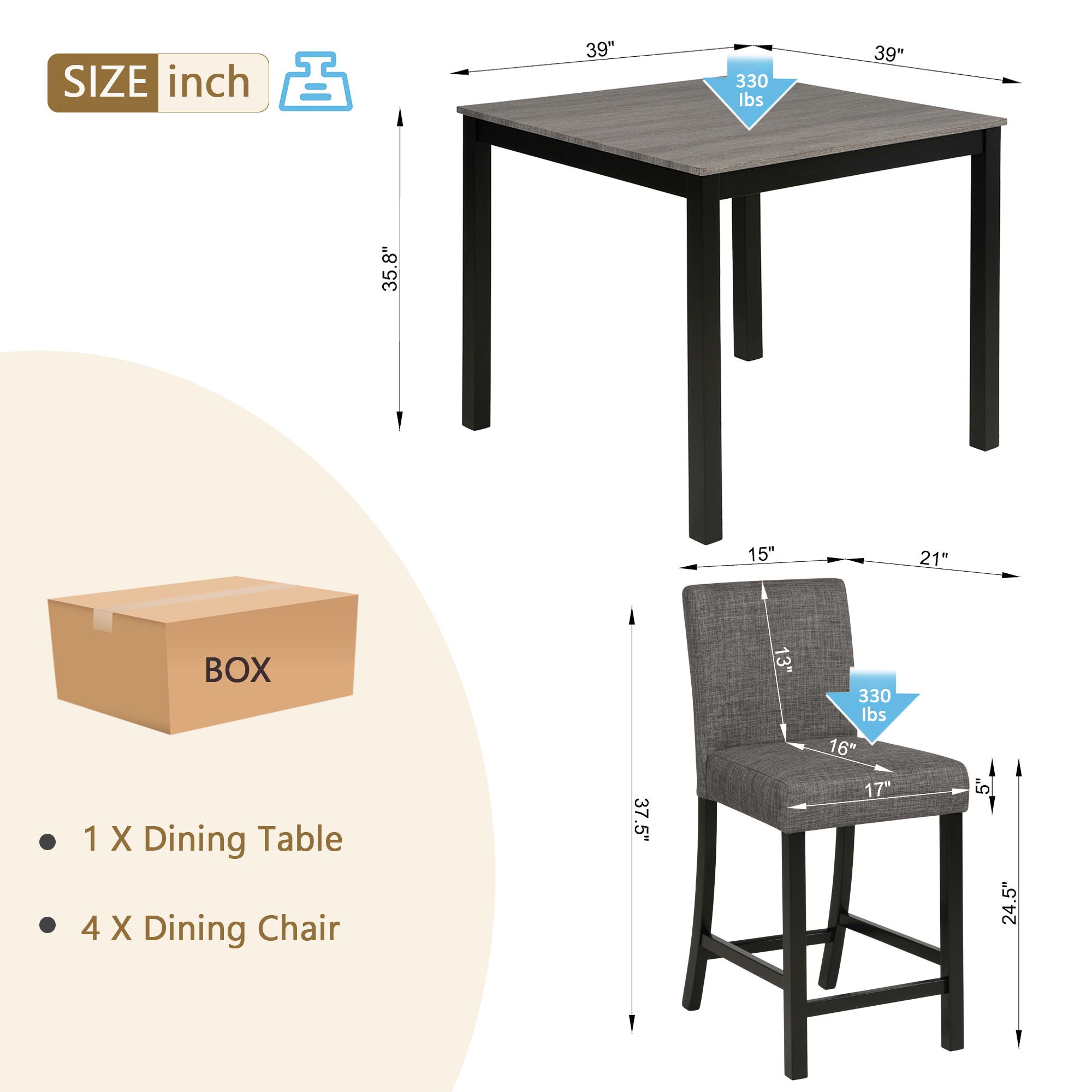5 Piece Counter Height Table Set, Square Table And 4 Upholstered Chairs - Best Buy Furniture