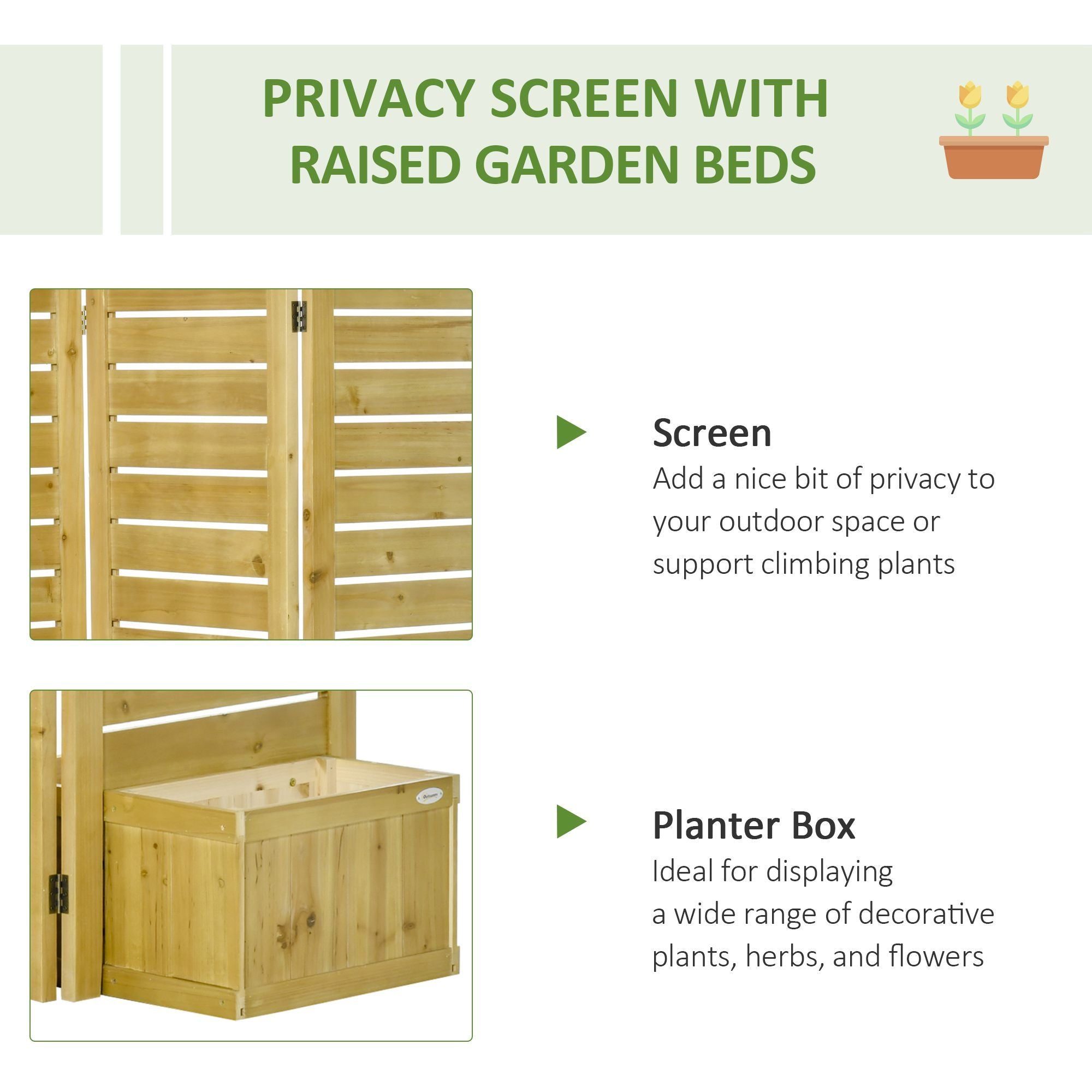 Outsunny - Freestanding Outdoor Privacy Screen, 4 Self-Draining Planters / Raised Garden Beds, 3 Hinged Panels For Hot Tub, Patio, Backyard, Deck - Natural - Best Buy Furniture