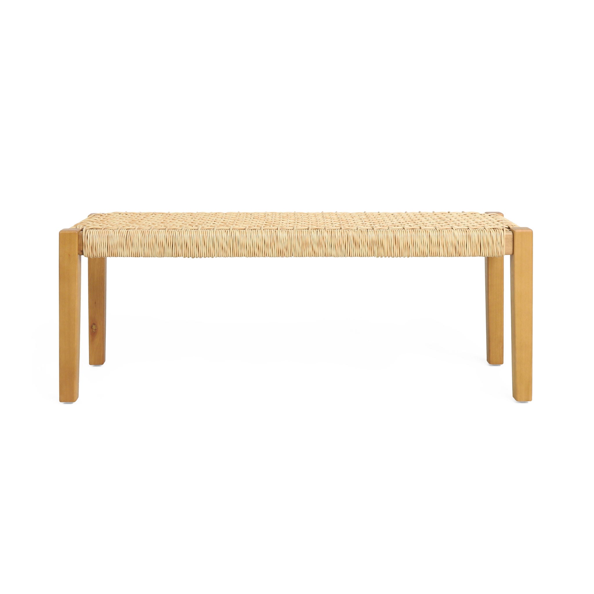 Angie - Bench Outdoor Seating Acacia Wood Faux Rattan - Teak - Best Buy Furniture