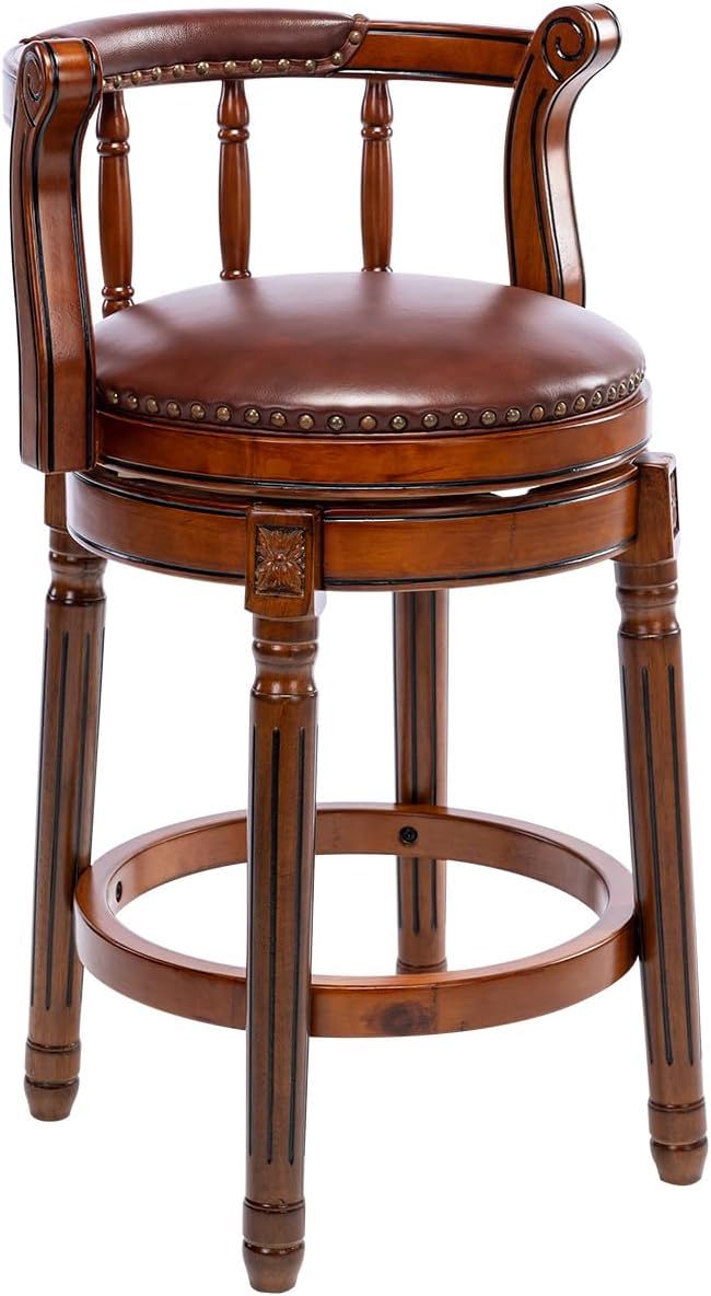 Swivel Cow Top Leather Wooden Bar Stool, 360 Degree Swivel Bar Height Chair With Backs For Home Kitchen Counter - Best Buy Furniture