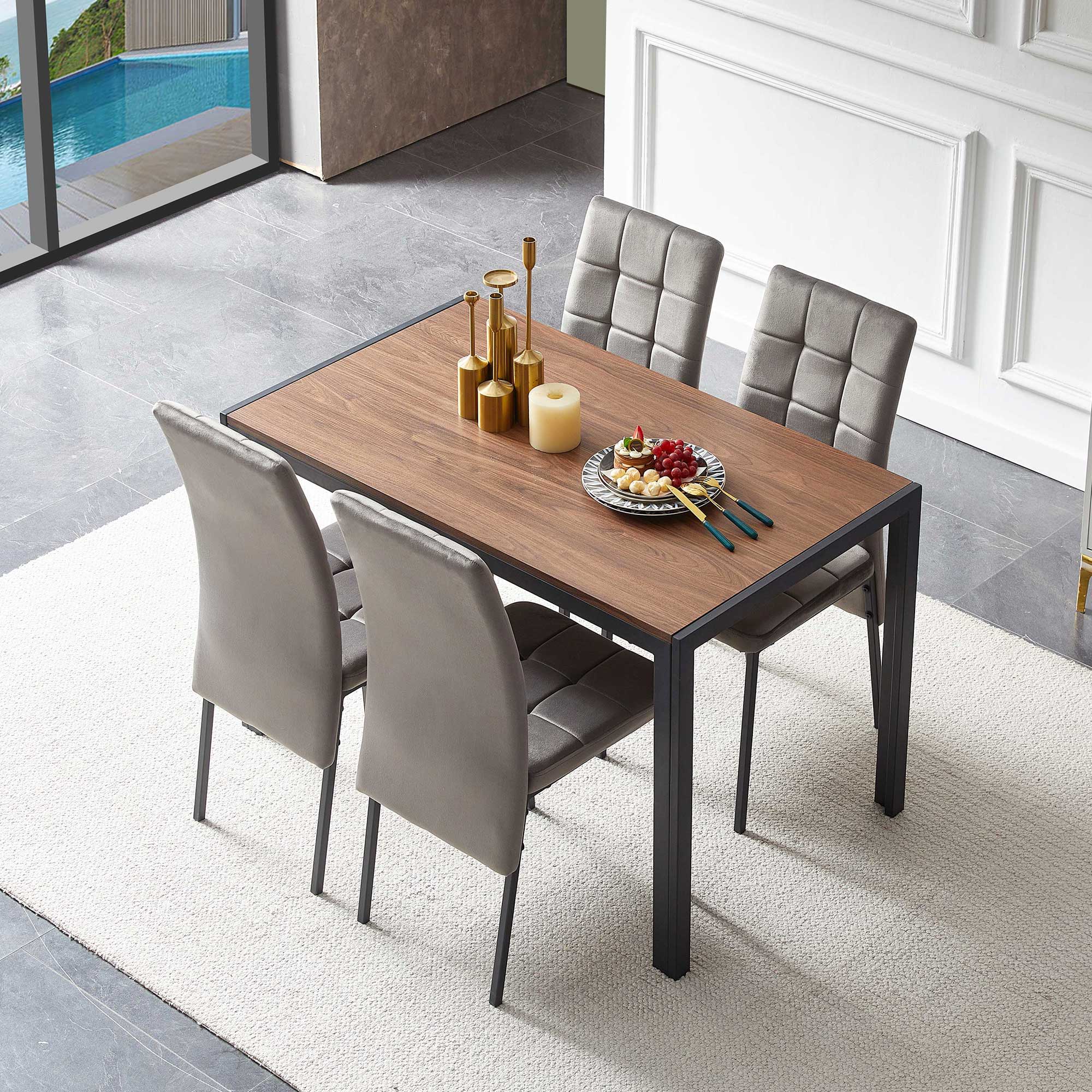 5 Piece Dining Set Including Velvet High Back Nordic Dining Chair & Creative Design Dining Table - Best Buy Furniture