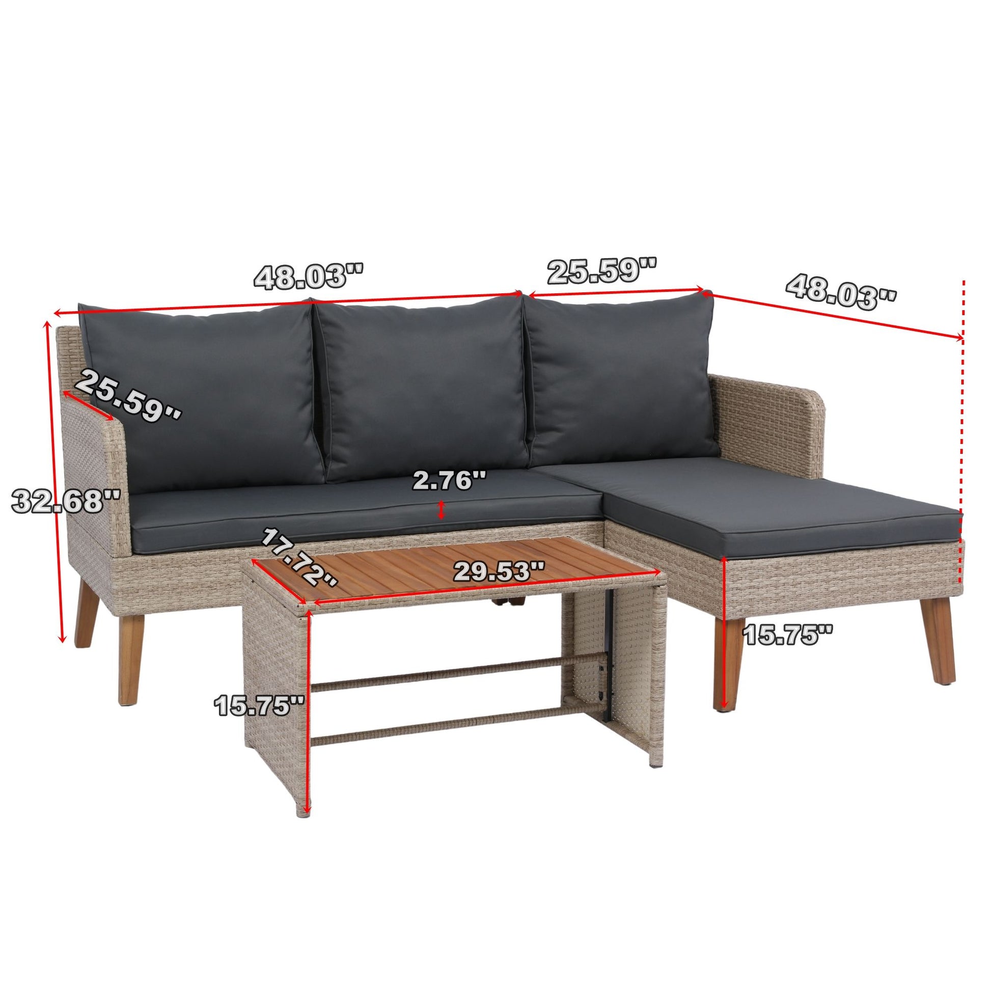 3 Piece Patio Sectional Wicker Rattan Outdoor Furniture Sofa Set Natural Wicker And Cushion - Yellow / Dark Gray - Best Buy Furniture