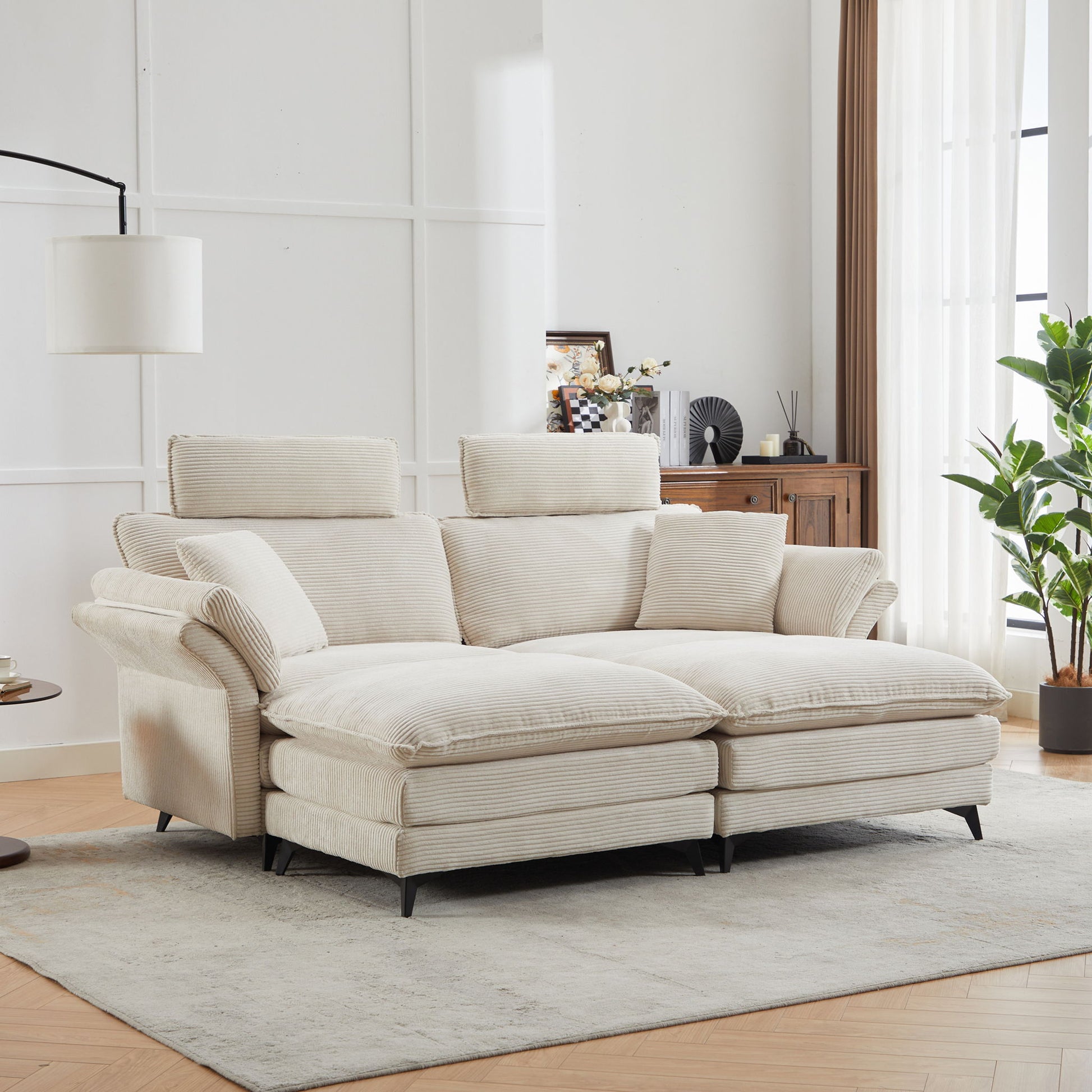 Modern Corduroy Deep Seat Sectional Sofa With Ottoman - Best Buy Furniture