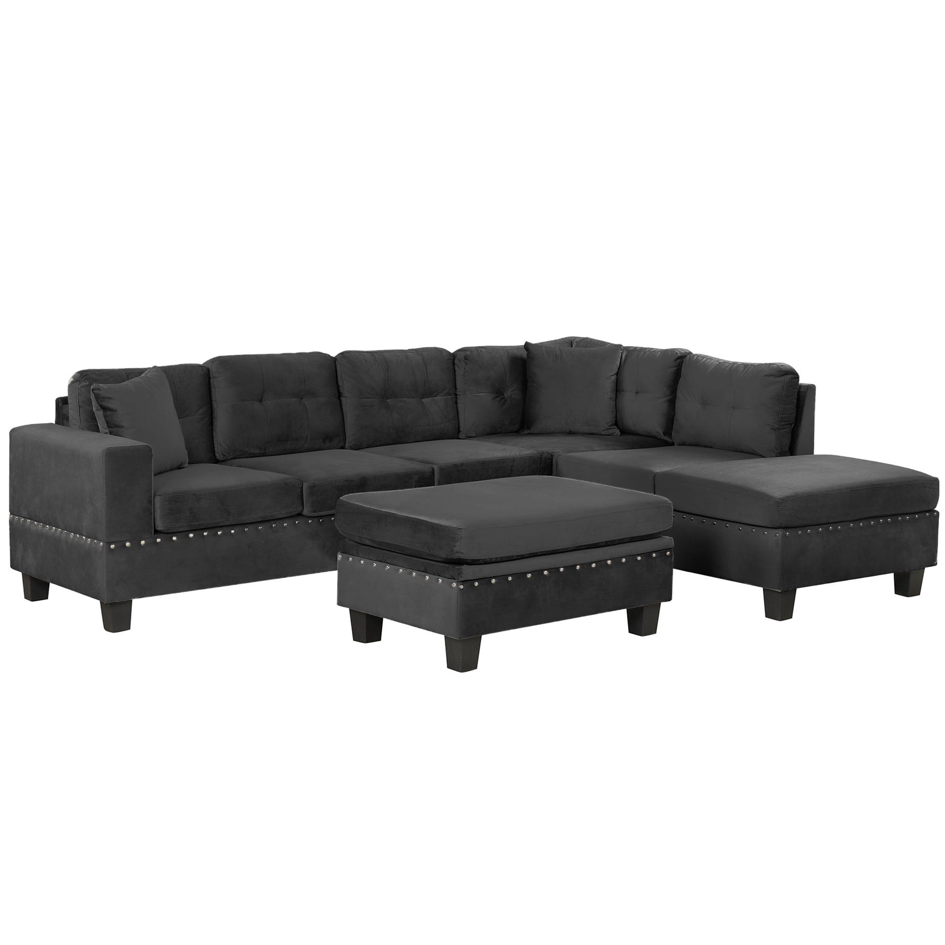 Modern Sectional Sofa With Storage Ottoman, L - Shape Couch With 2 Pillows And Cup Holders - Best Buy Furniture