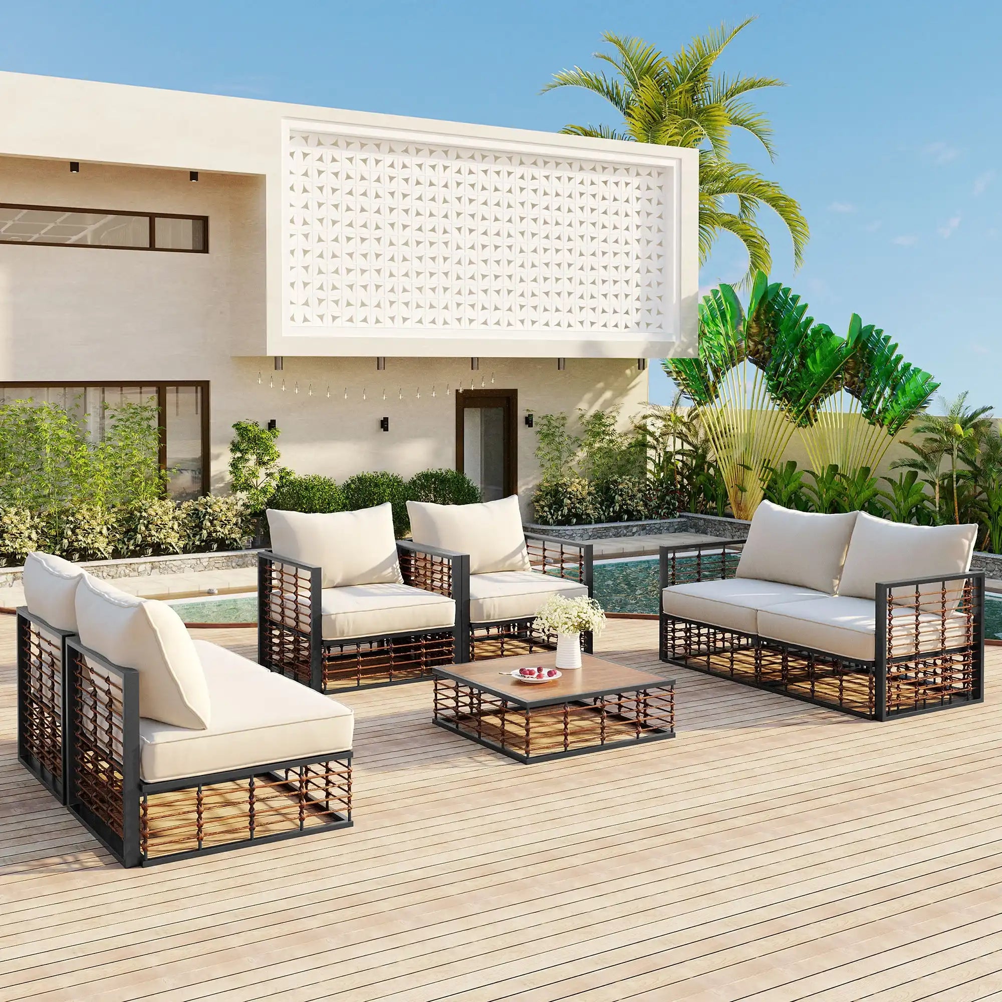 TOPMAX Modern 7-Piece Outdoor Modular Sectional Sofa Set - Best Buy Furniture