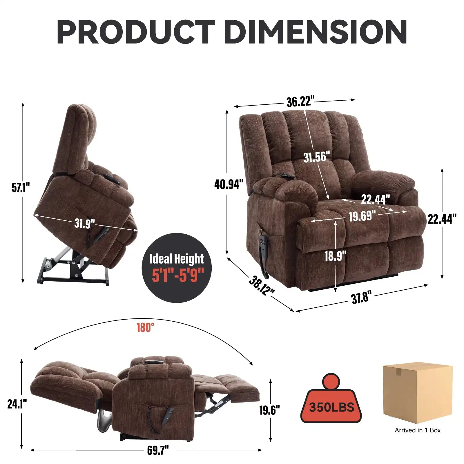 TOPMAX Electric Power Lift Recliner with Massage, Brown - Best Buy Furniture
