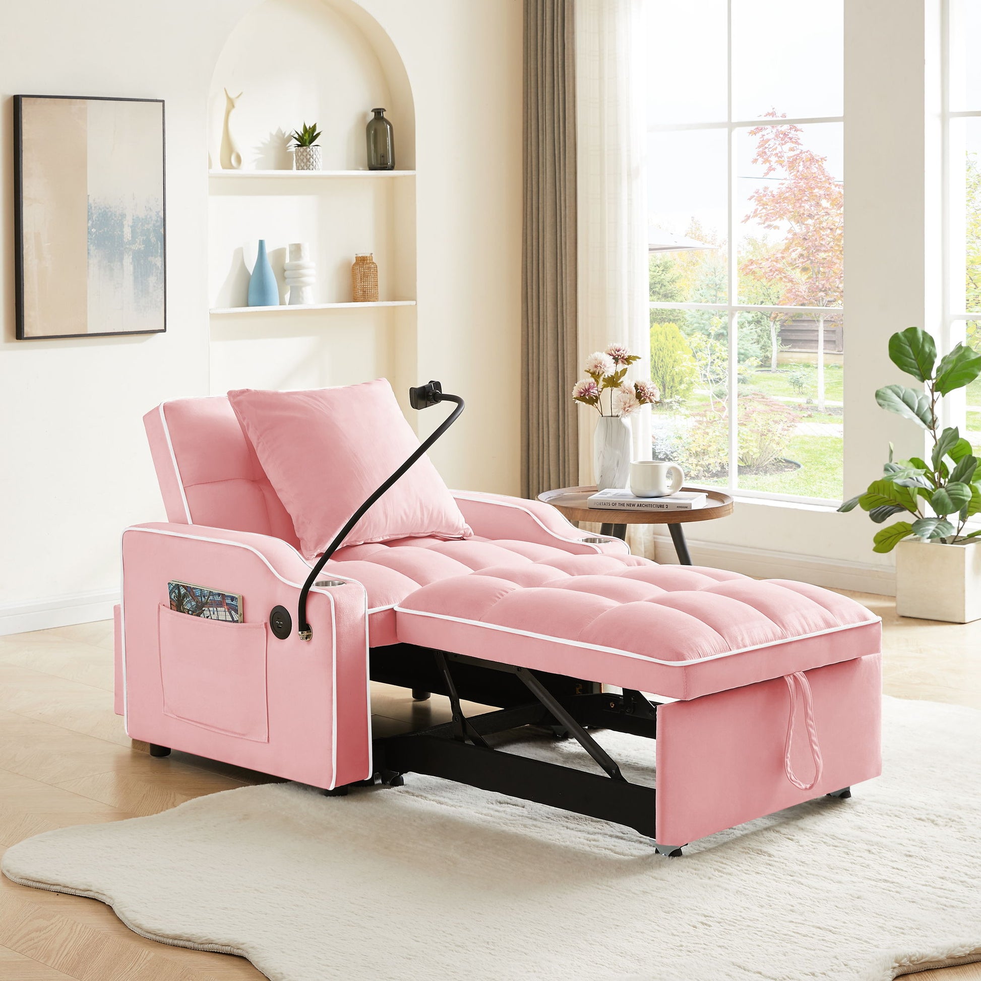 Convertible Velvet 3 In 1 Sofa Bed With Adjustable Sleeper Chair And Multi Pockets - Best Buy Furniture