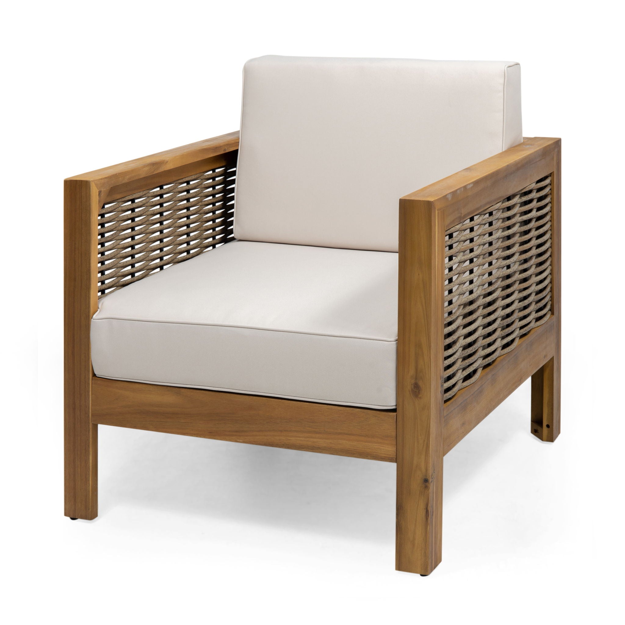 Outdoor Acacia Wood Club Chair With Wicker Accents - Best Buy Furniture