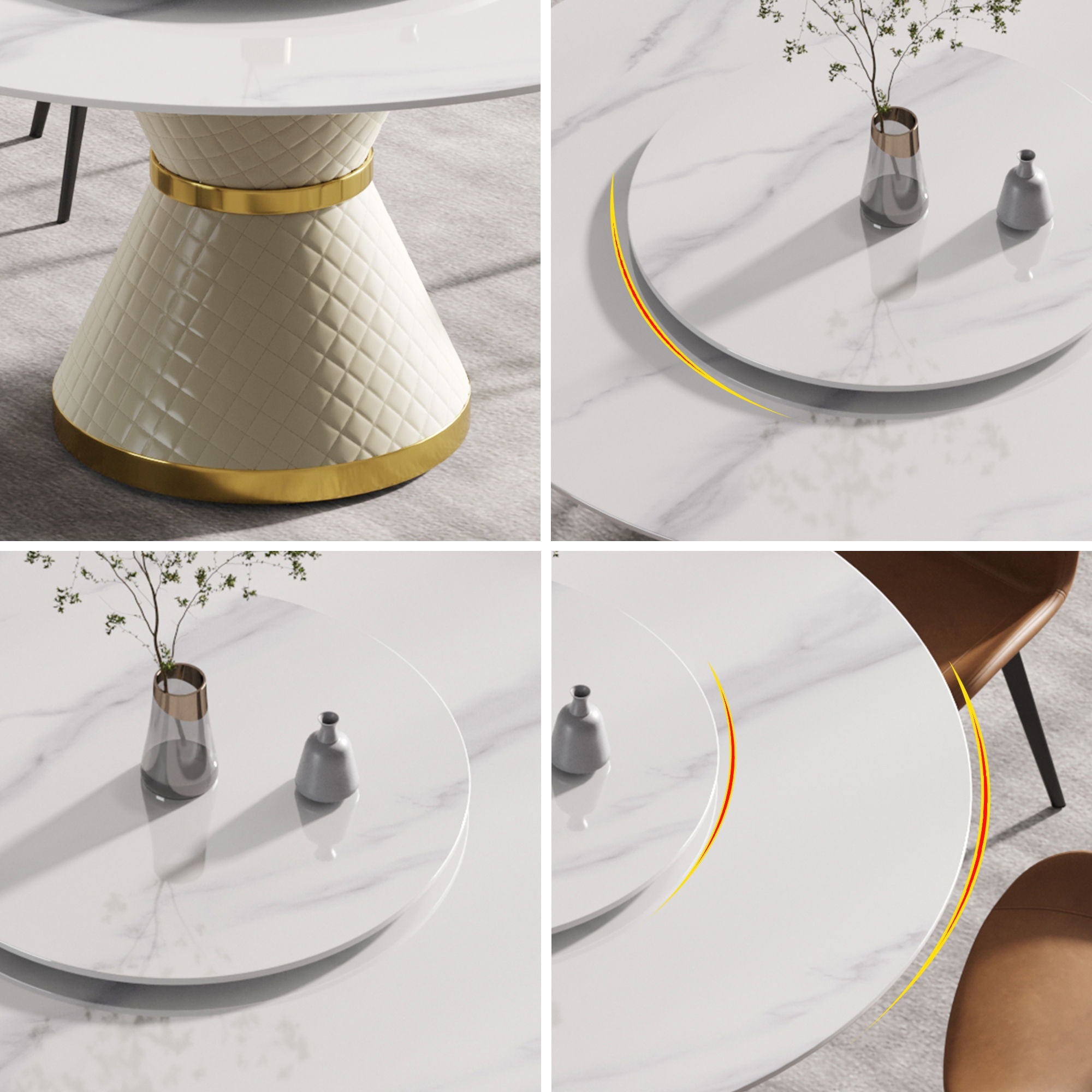 Modern Artificial Stone Round Carbon Steel Base Dining Table Stone Turntable - Best Buy Furniture